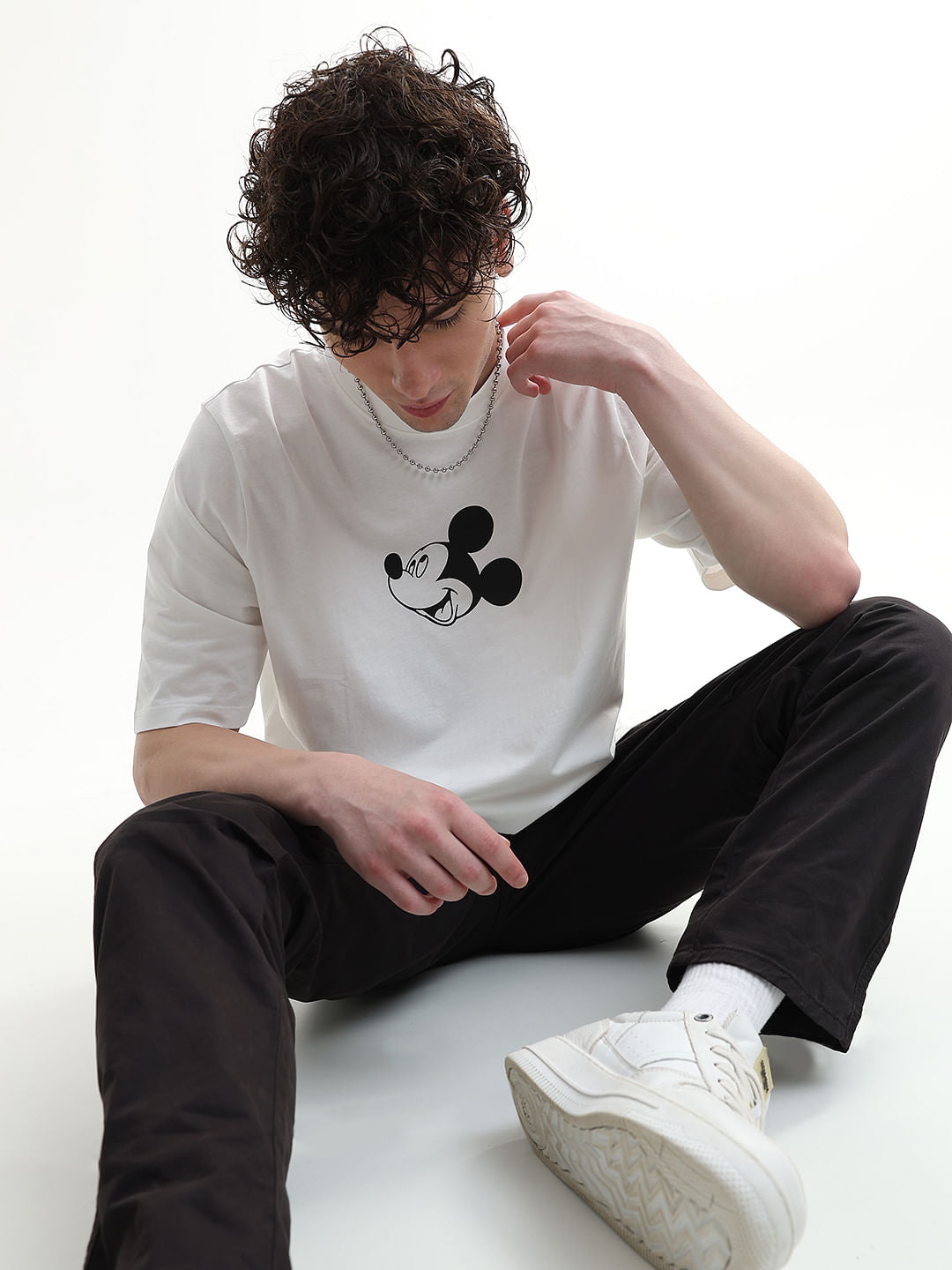 Mickey White Printed Unisex Oversized T-Shirt