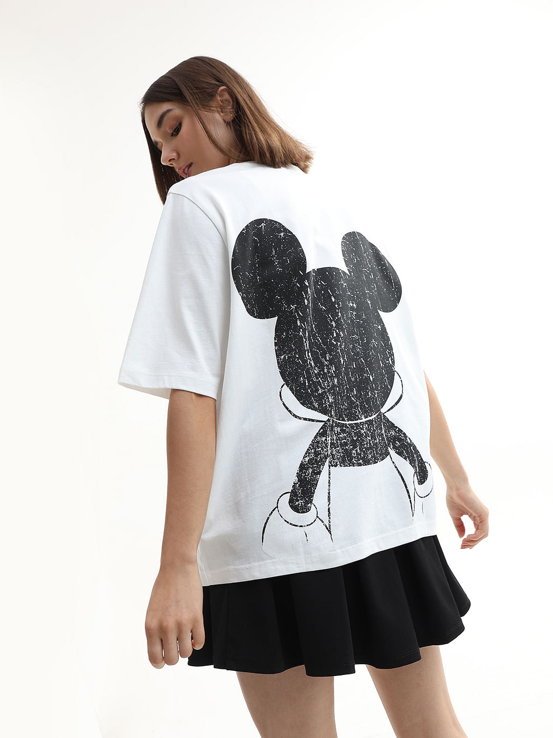 Mickey White Printed Unisex Oversized T-Shirt