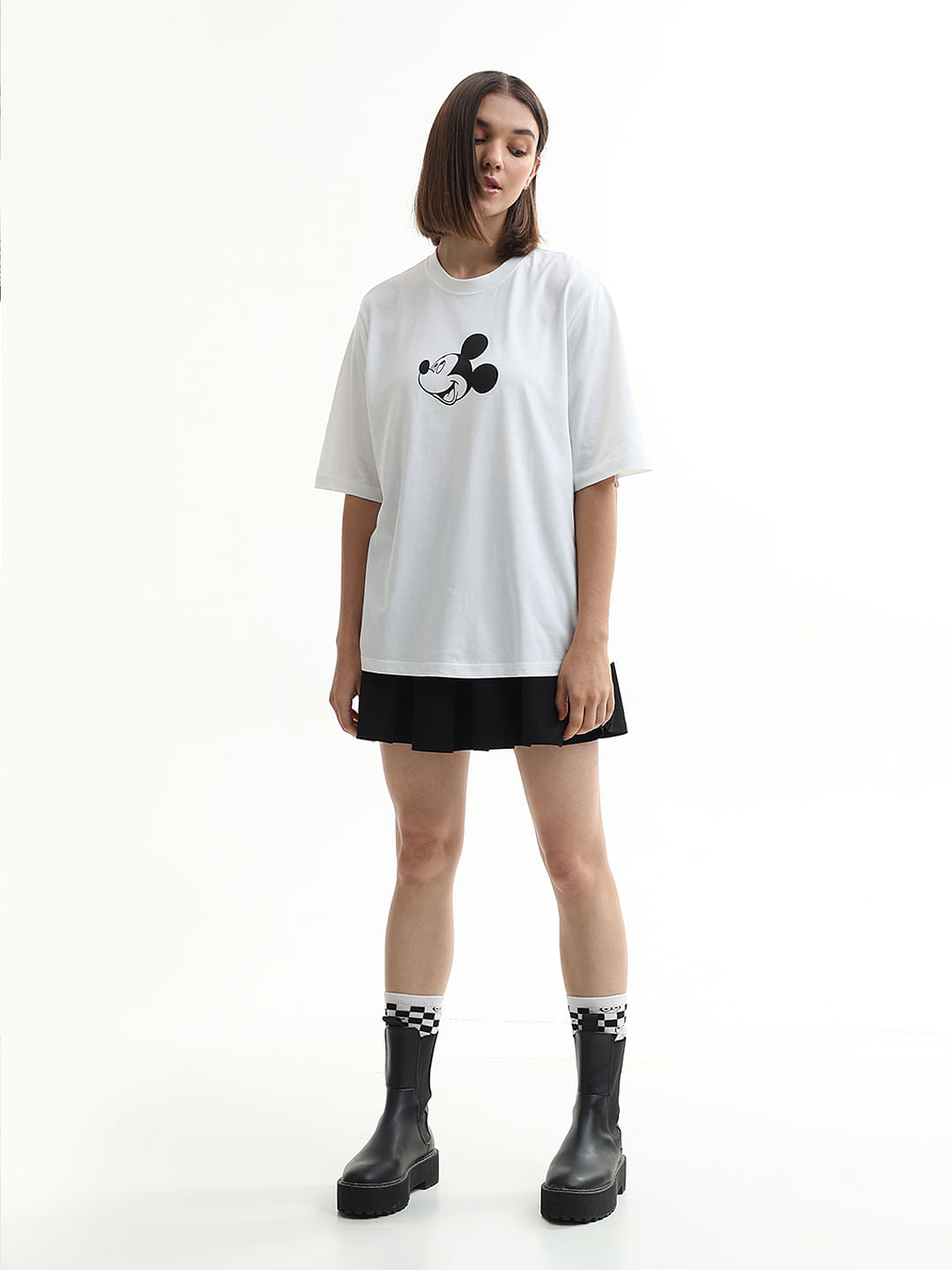 Mickey White Printed Unisex Oversized T-Shirt