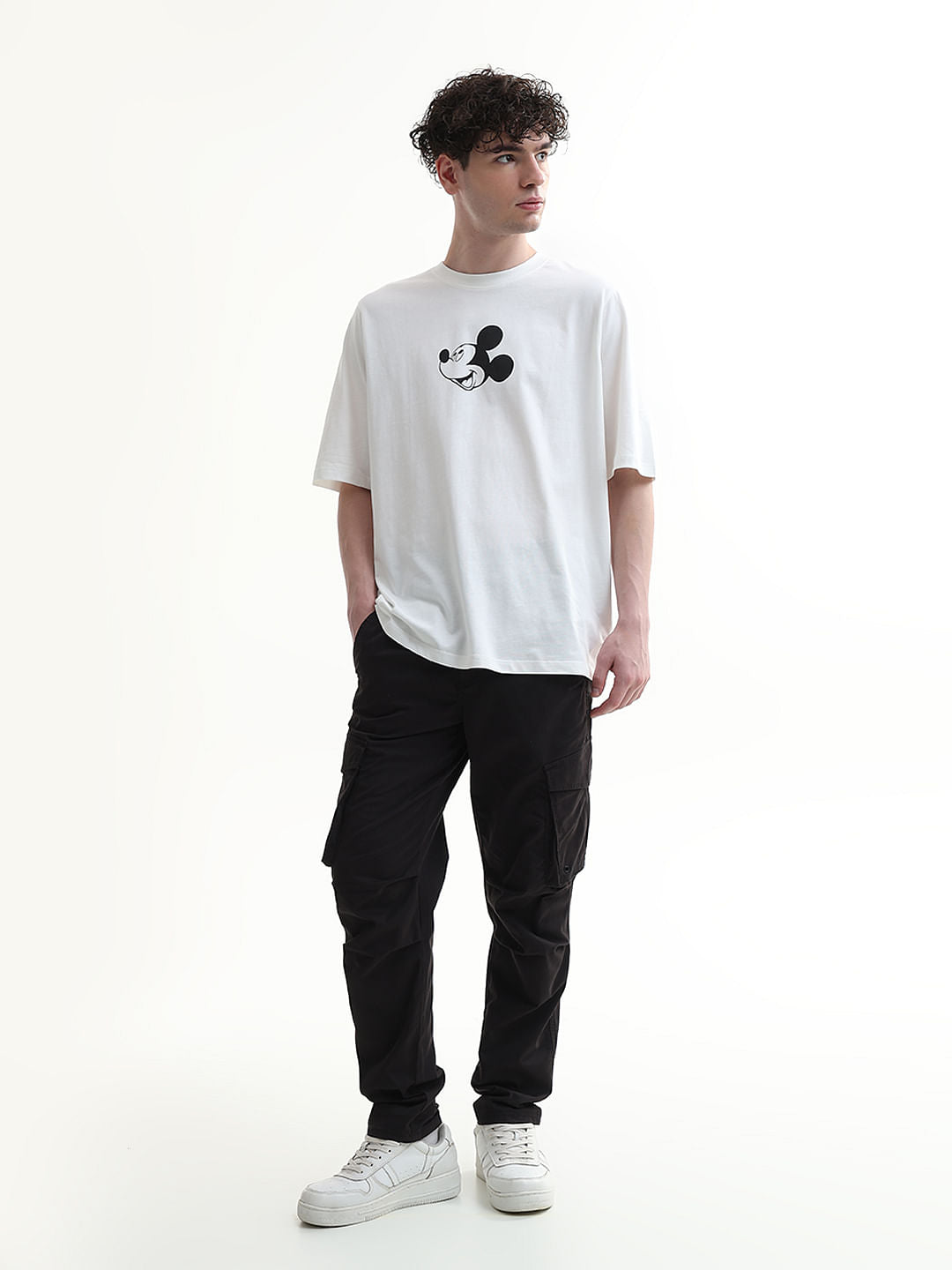 Mickey White Printed Unisex Oversized T-Shirt