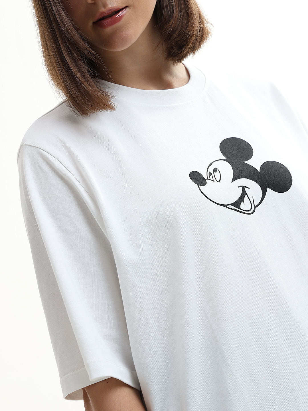 Mickey White Printed Unisex Oversized T-Shirt