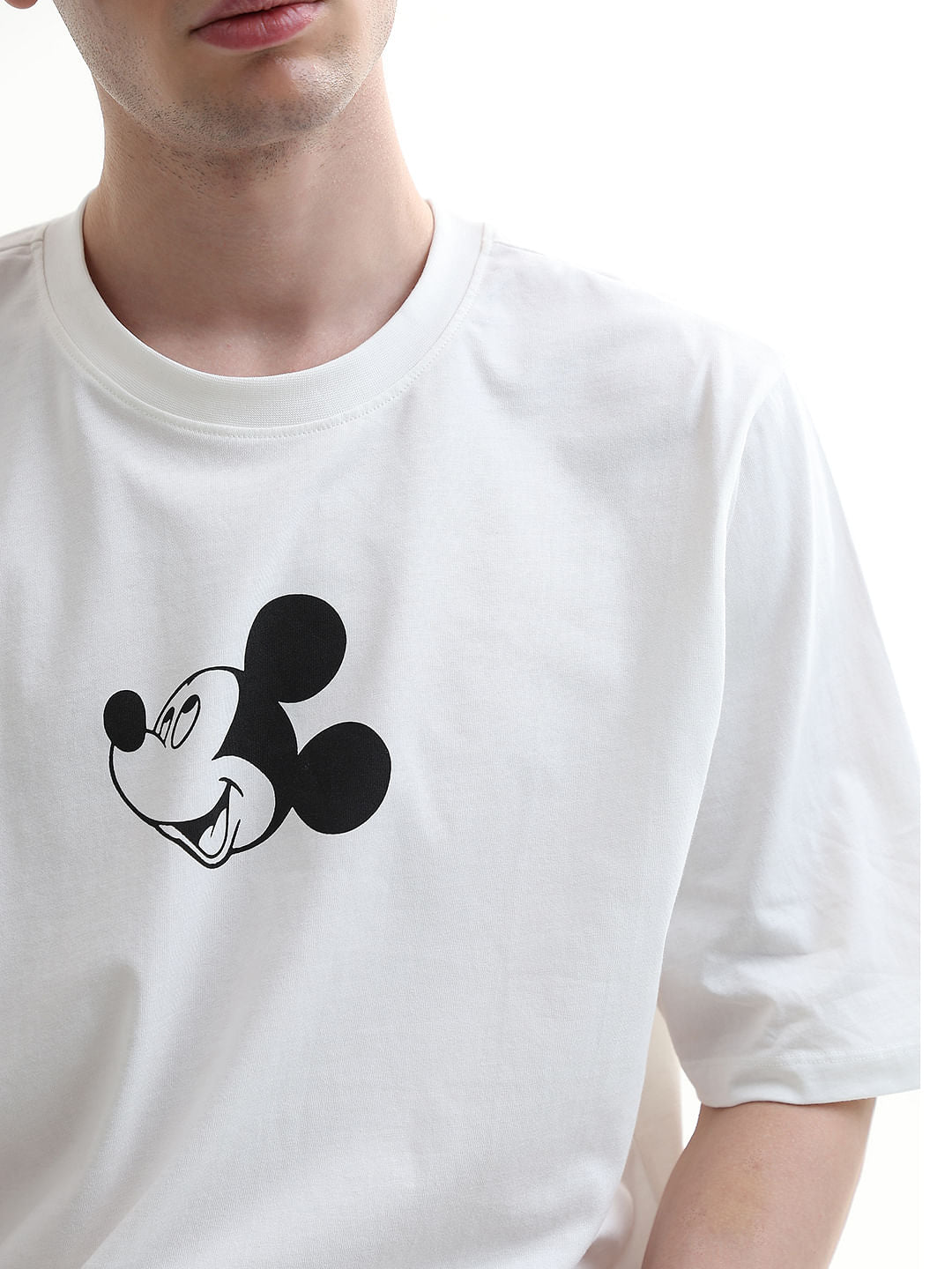 Mickey White Printed Unisex Oversized T-Shirt
