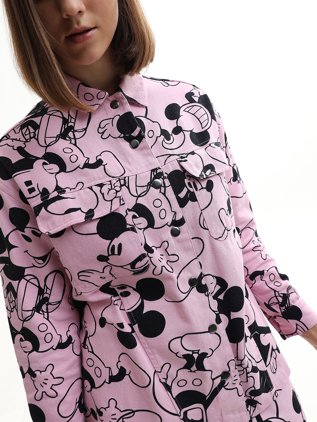 Mickey Pink Printed Co-Ord Set Denim Jacket