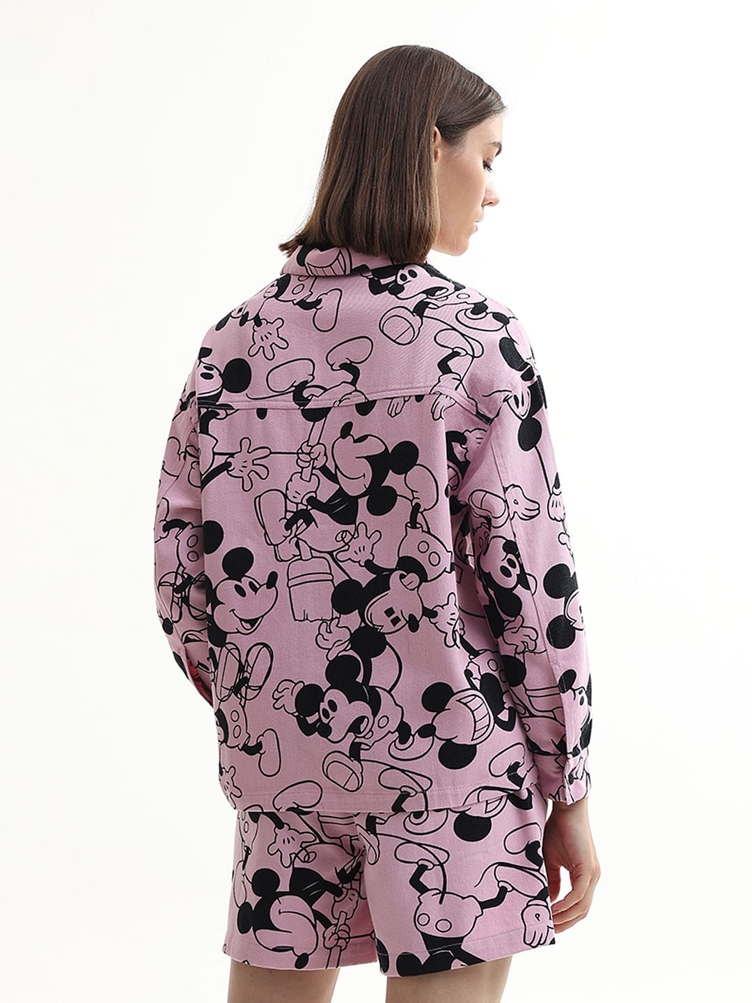 Mickey Pink Printed Co-Ord Set Denim Jacket