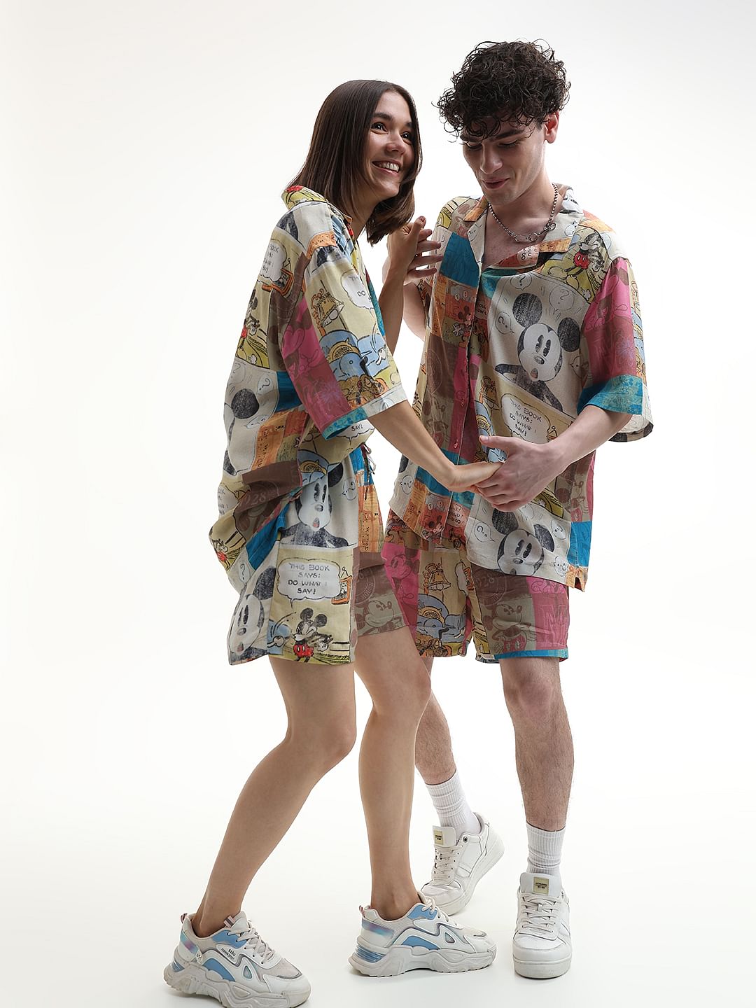 Mickey Beige Printed Unisex Co-Ord Set Shorts