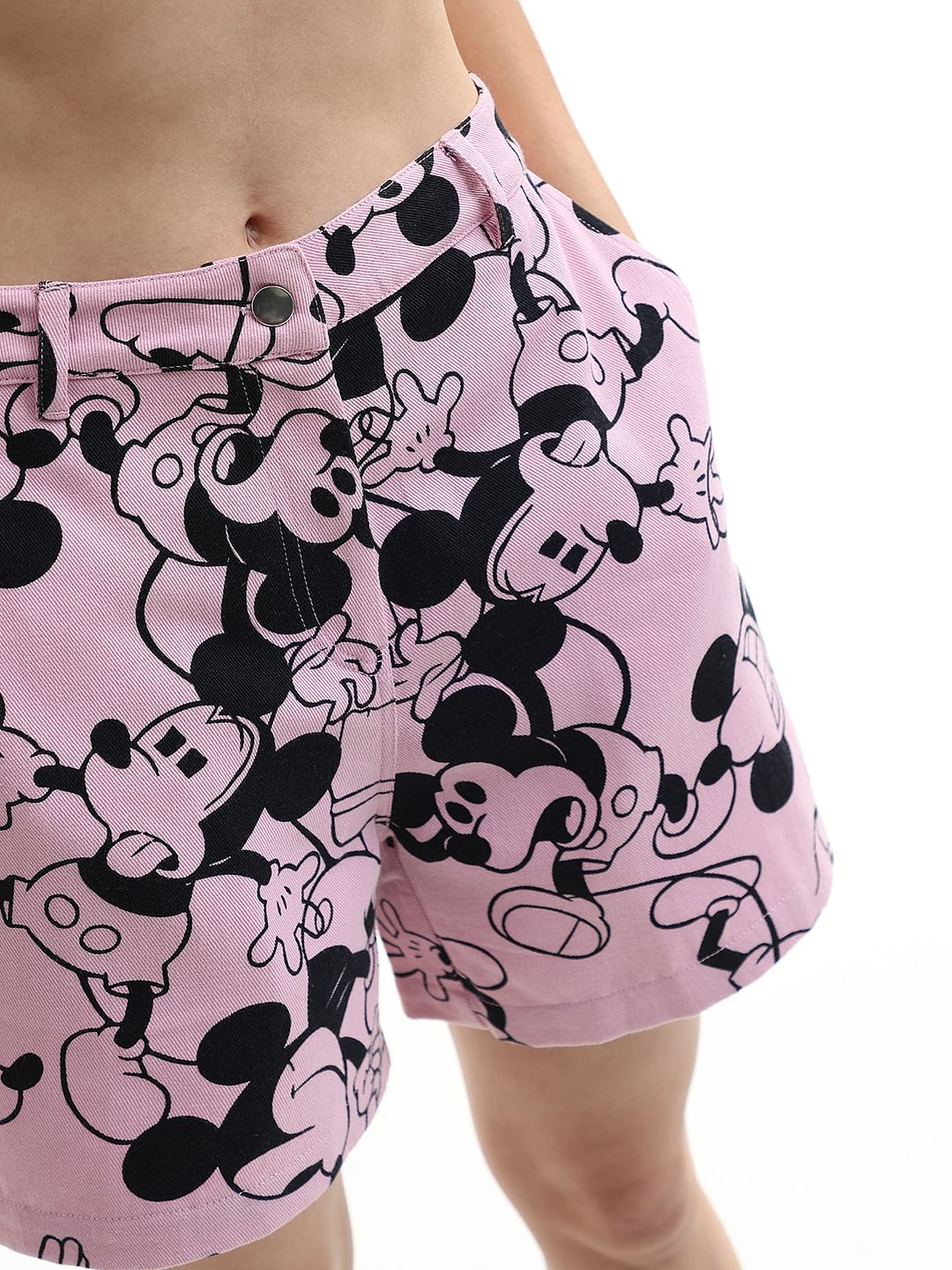 Mickey Pink Printed Co-Ord Set Denim Shorts