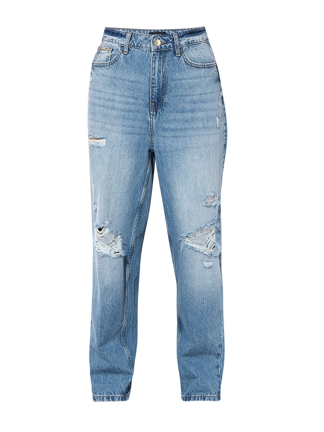 Blue High Rise Distress Jeans
