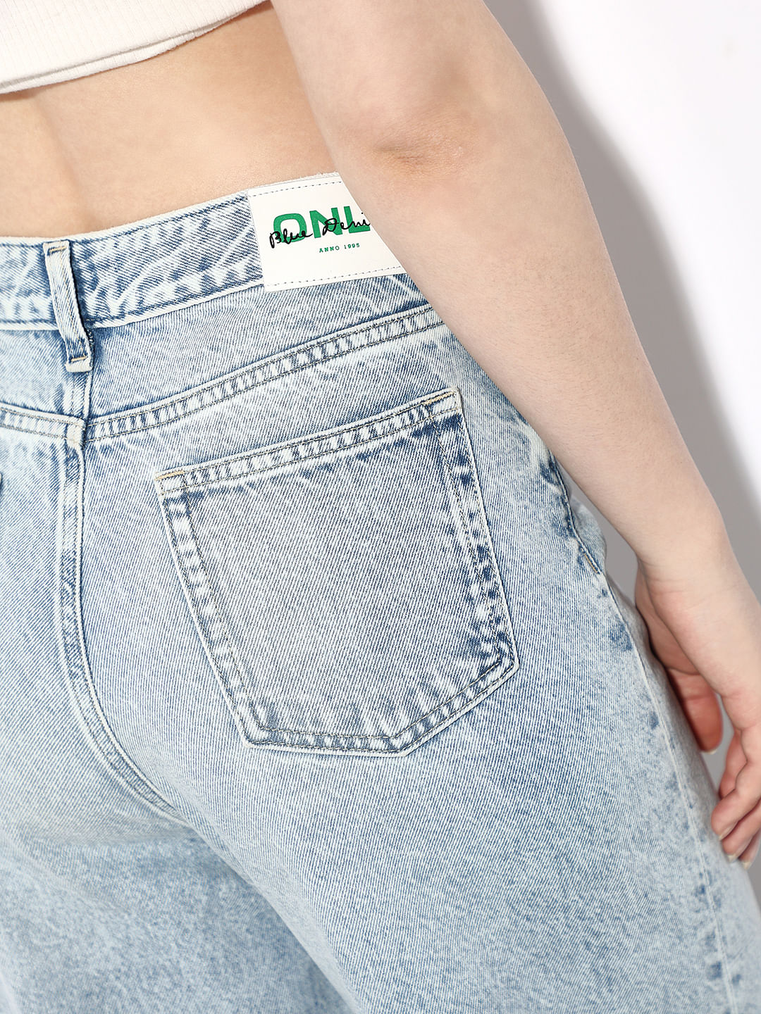 Light Blue High Rise Cotton Wide Leg Jeans