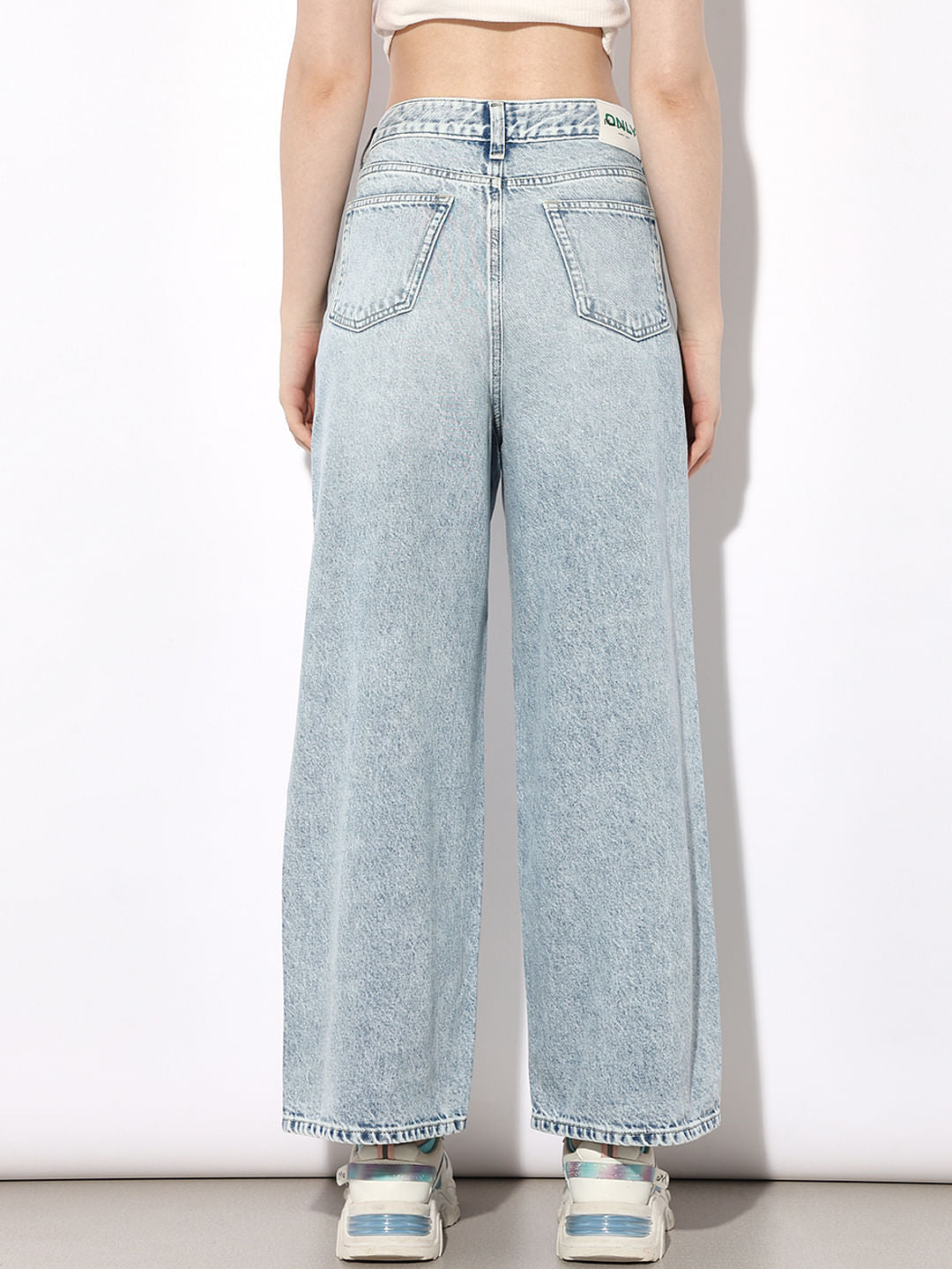 Light Blue High Rise Cotton Wide Leg Jeans