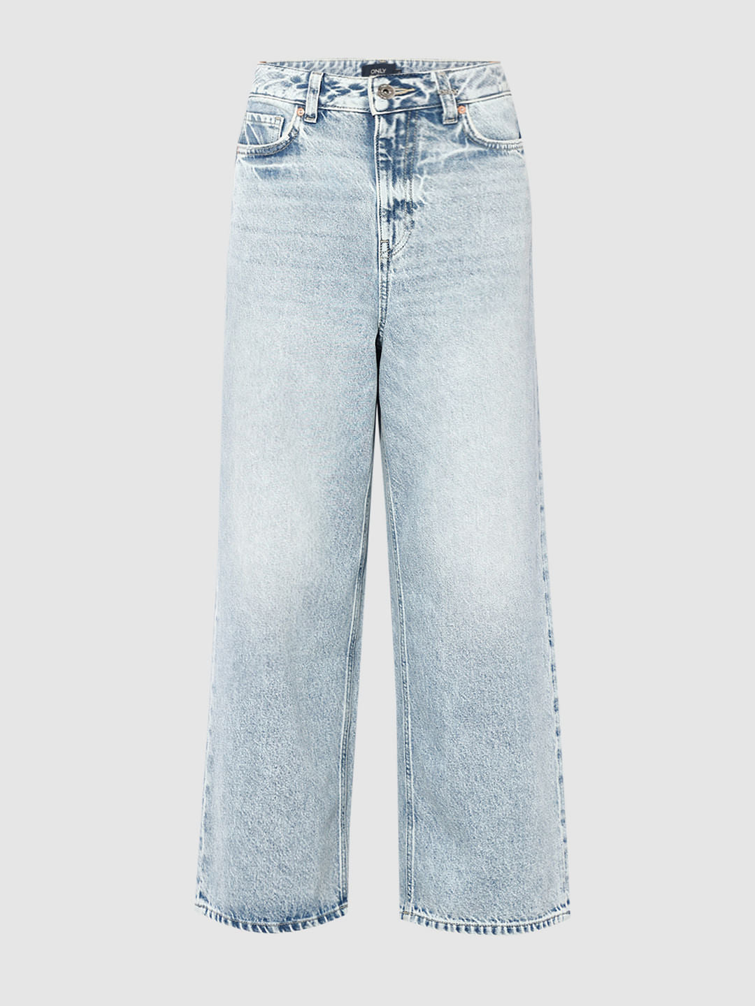 Light Blue High Rise Cotton Wide Leg Jeans