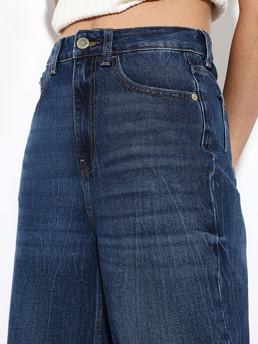 Blue High Rise Wide Leg Jeans