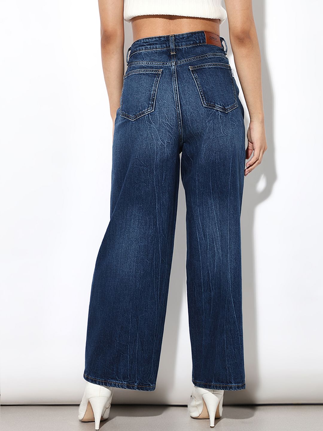 Blue High Rise Wide Leg Jeans