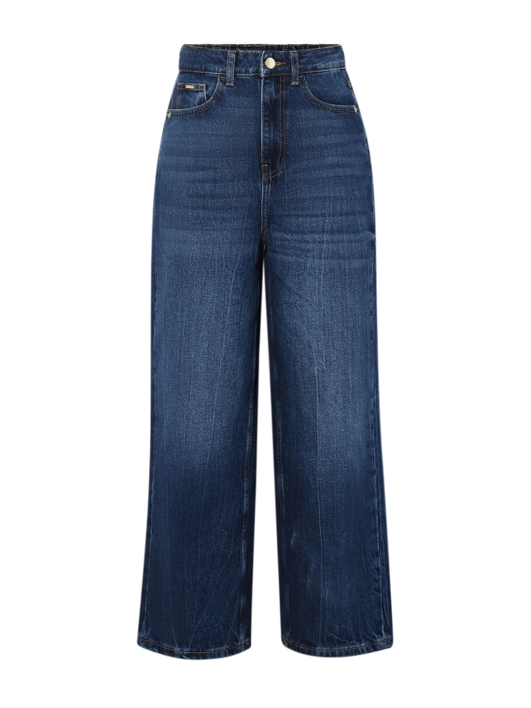 Blue High Rise Wide Leg Jeans