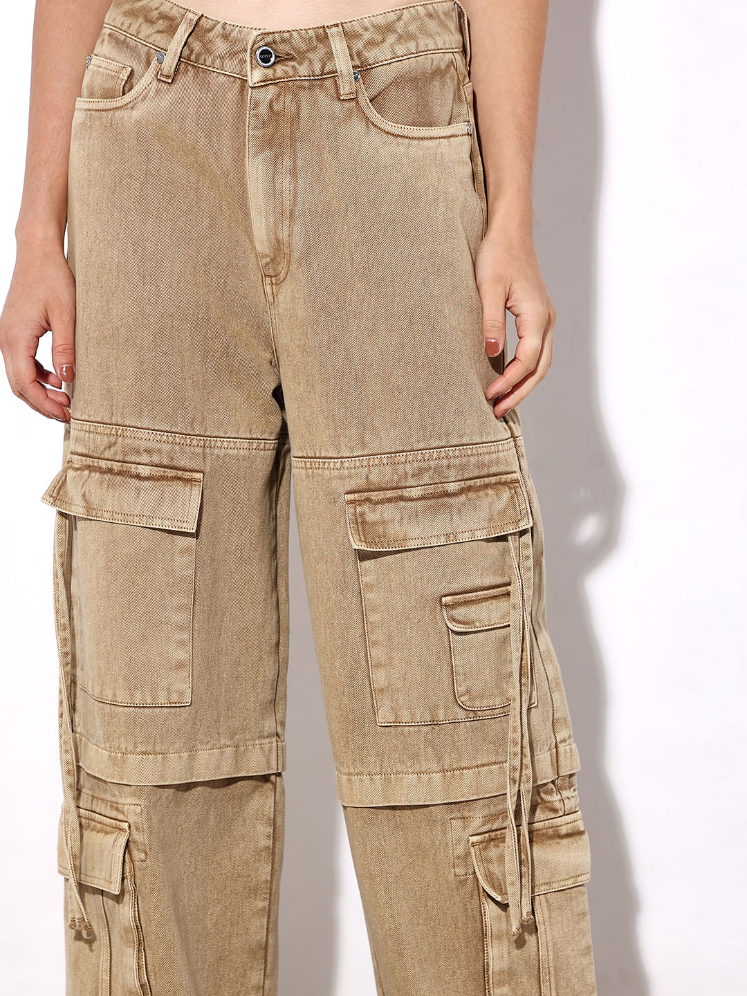 Brown High Rise Cargo Jeans