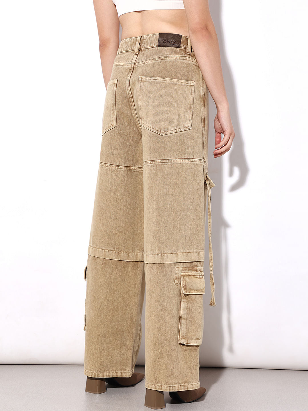 Brown High Rise Cargo Jeans