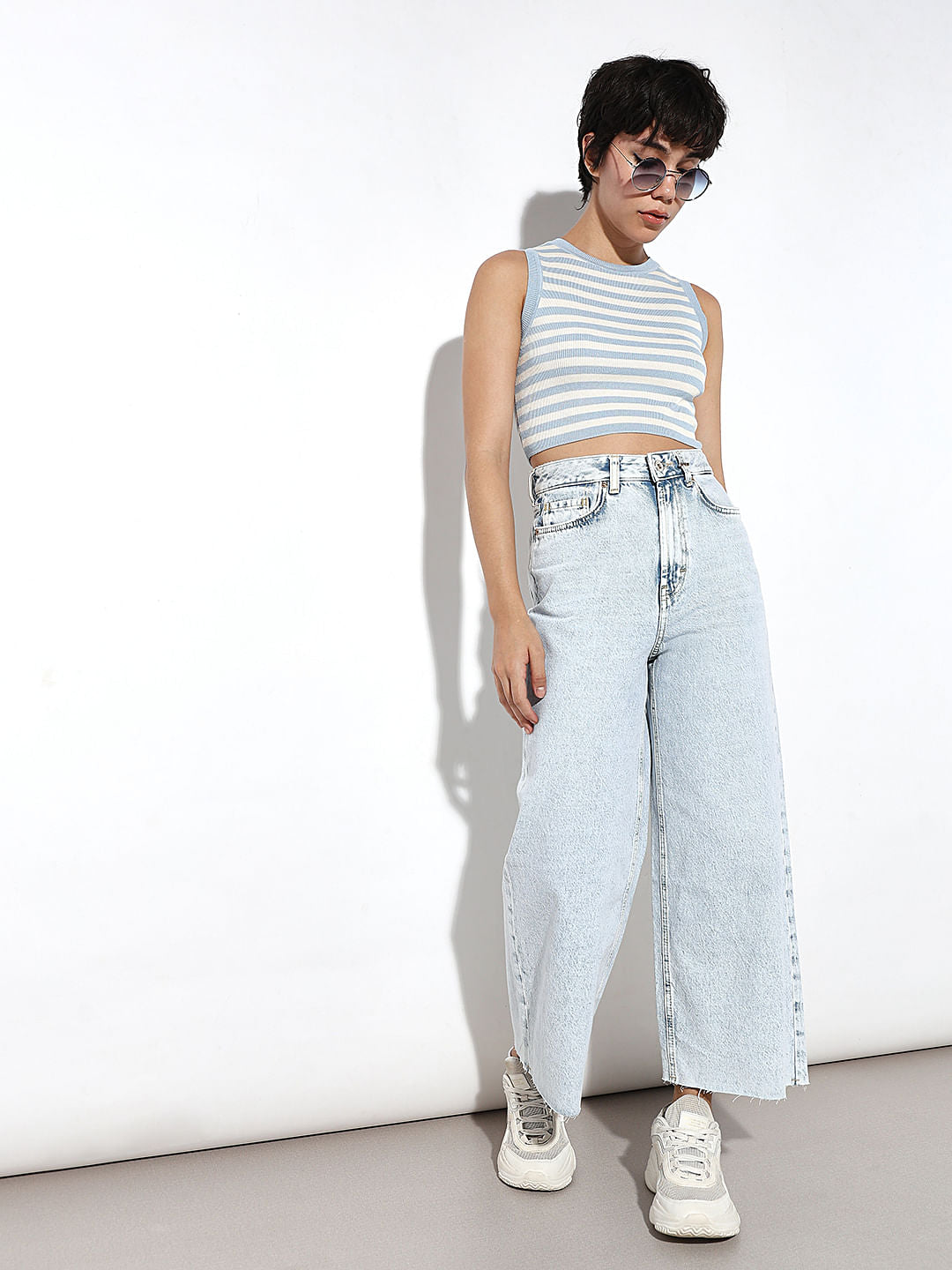 Light Blue High Rise Wide Leg Jeans