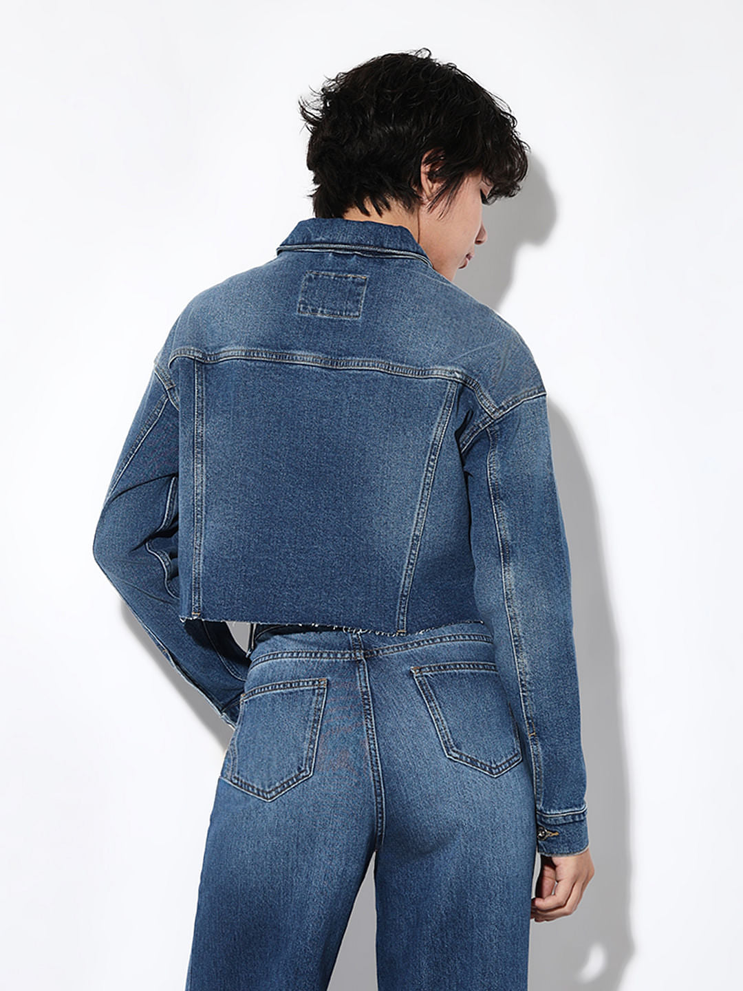 Blue Rhinestone Detail Denim Jacket