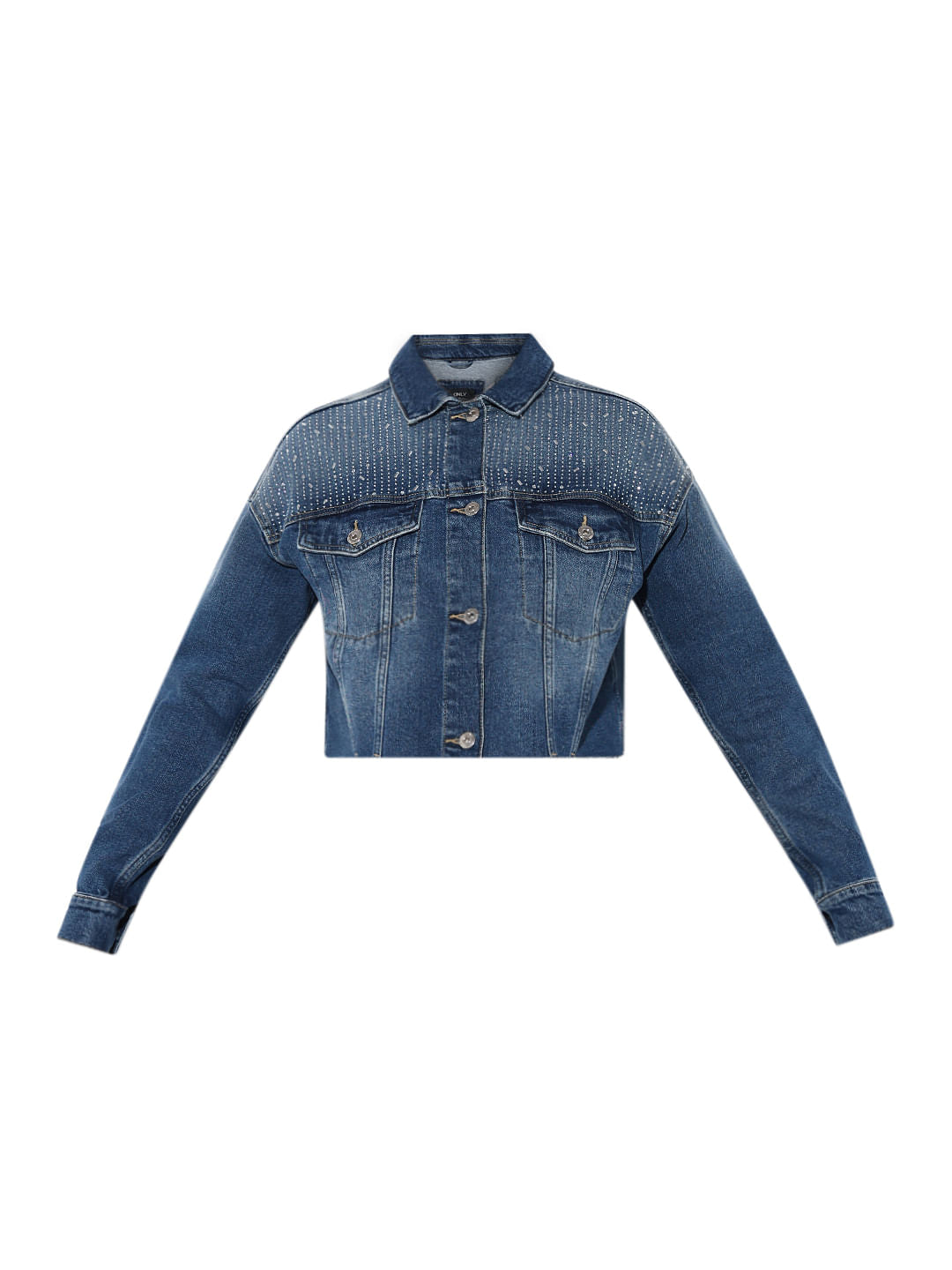 Blue Rhinestone Detail Denim Jacket