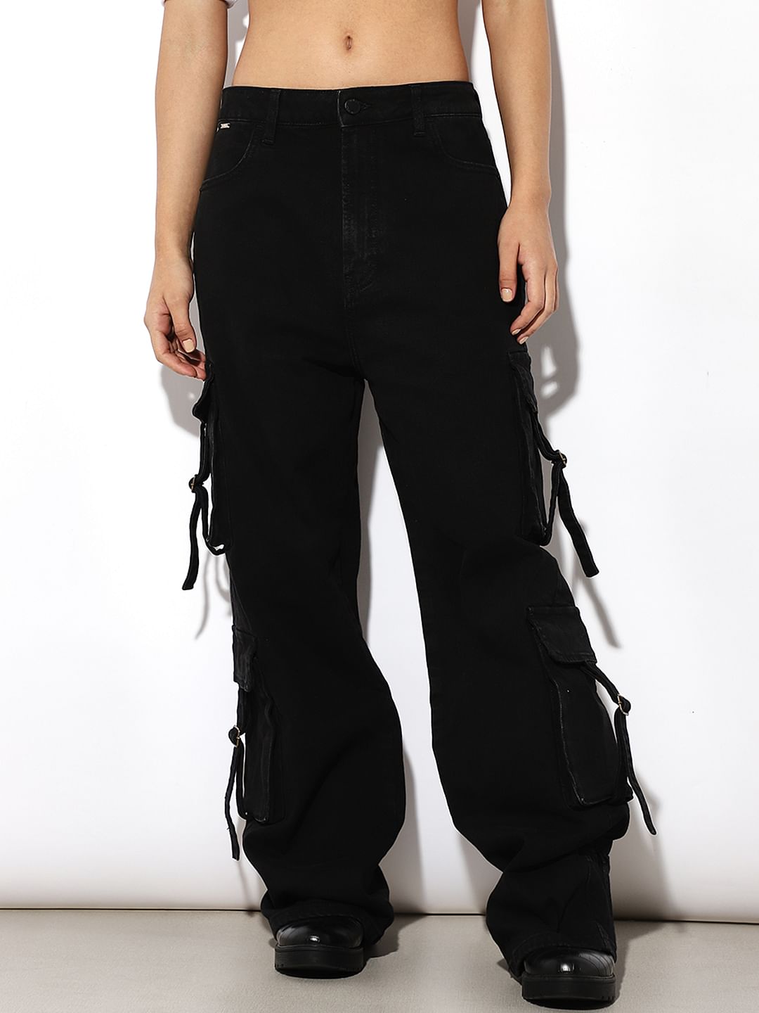 Black High Rise Cargo Jeans