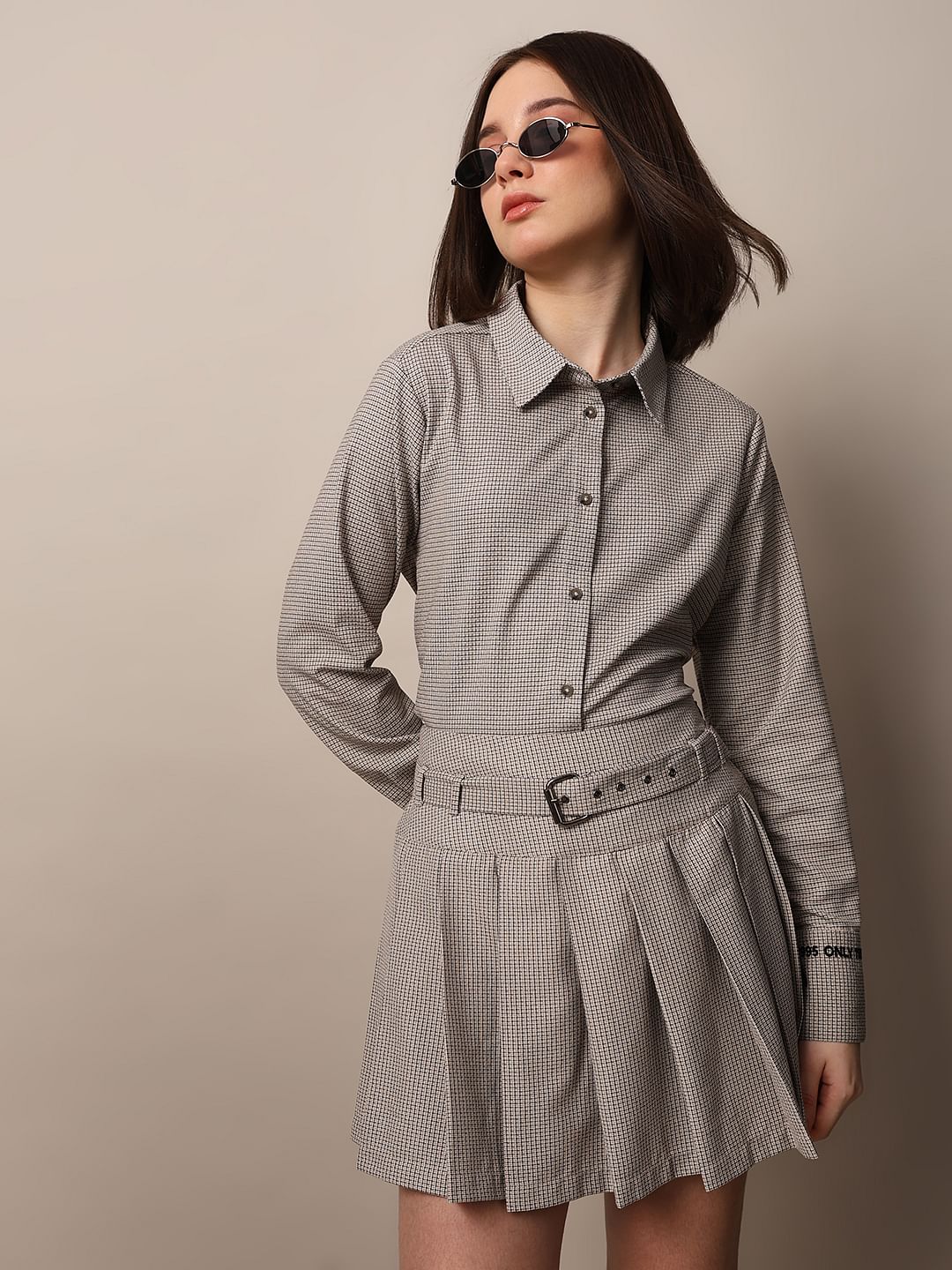 Beige Textured Weave Co-Ord Set Shirt