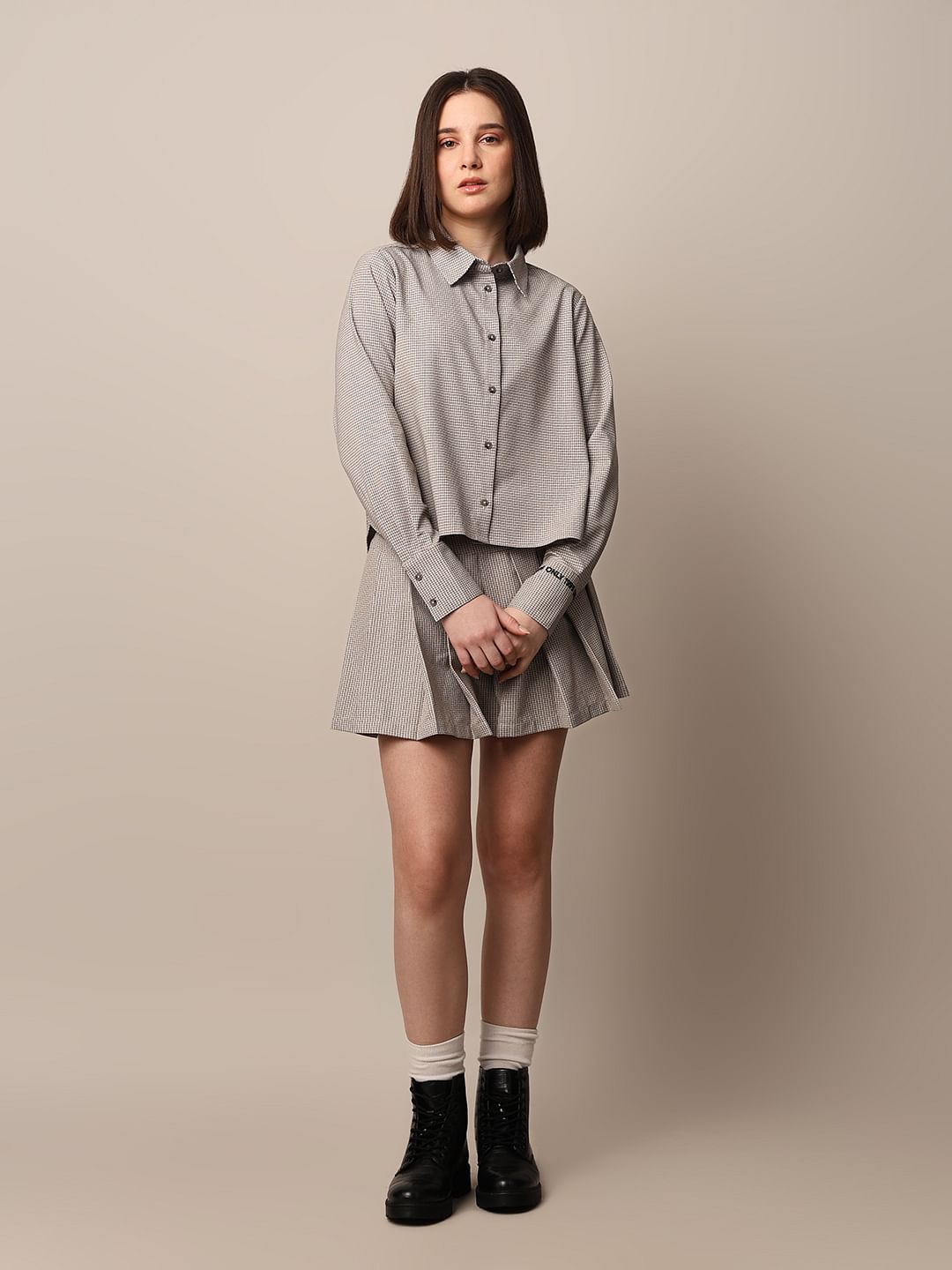 Beige Textured Weave Co-Ord Set Shirt