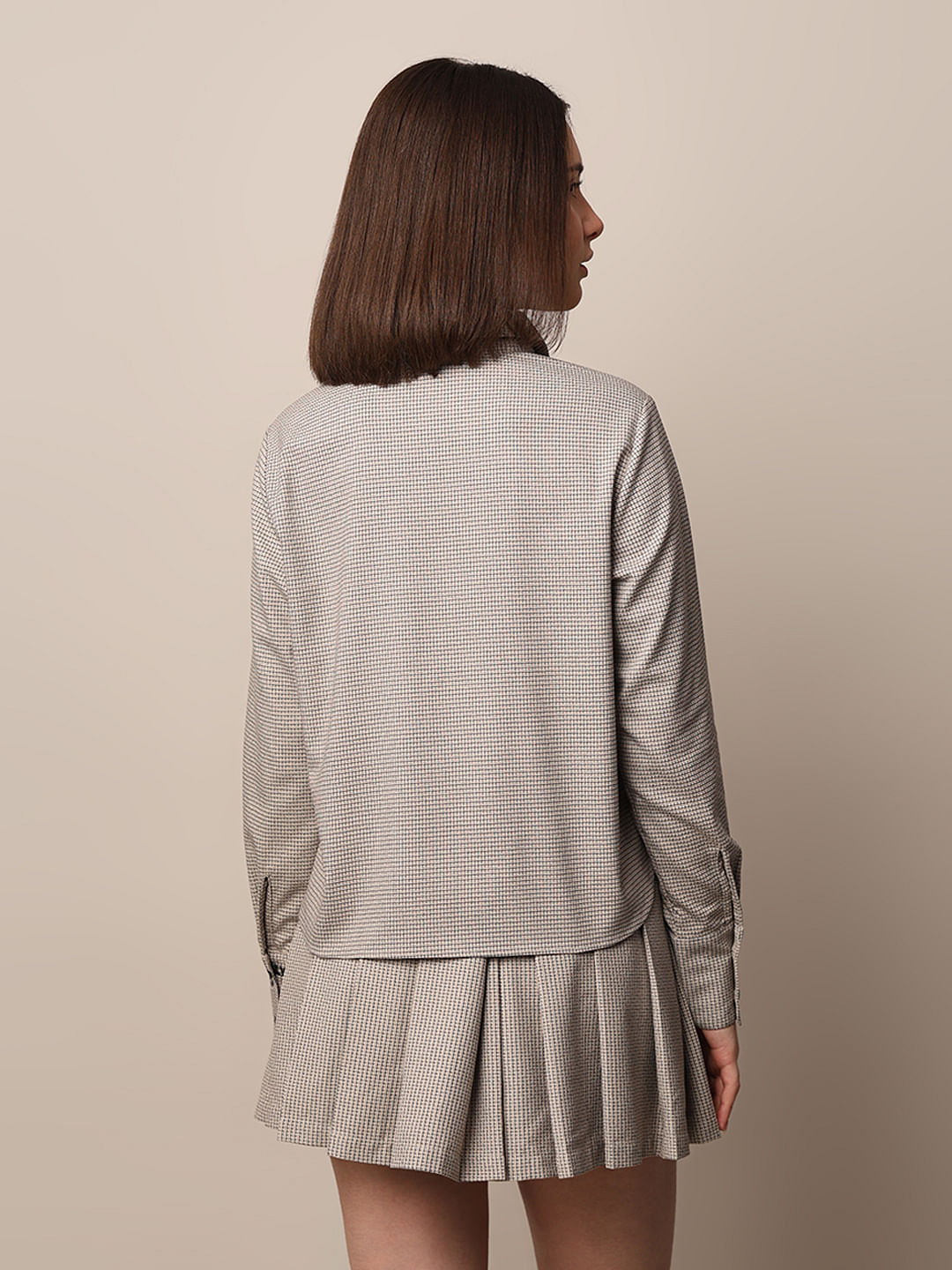 Beige Textured Weave Co-Ord Set Shirt