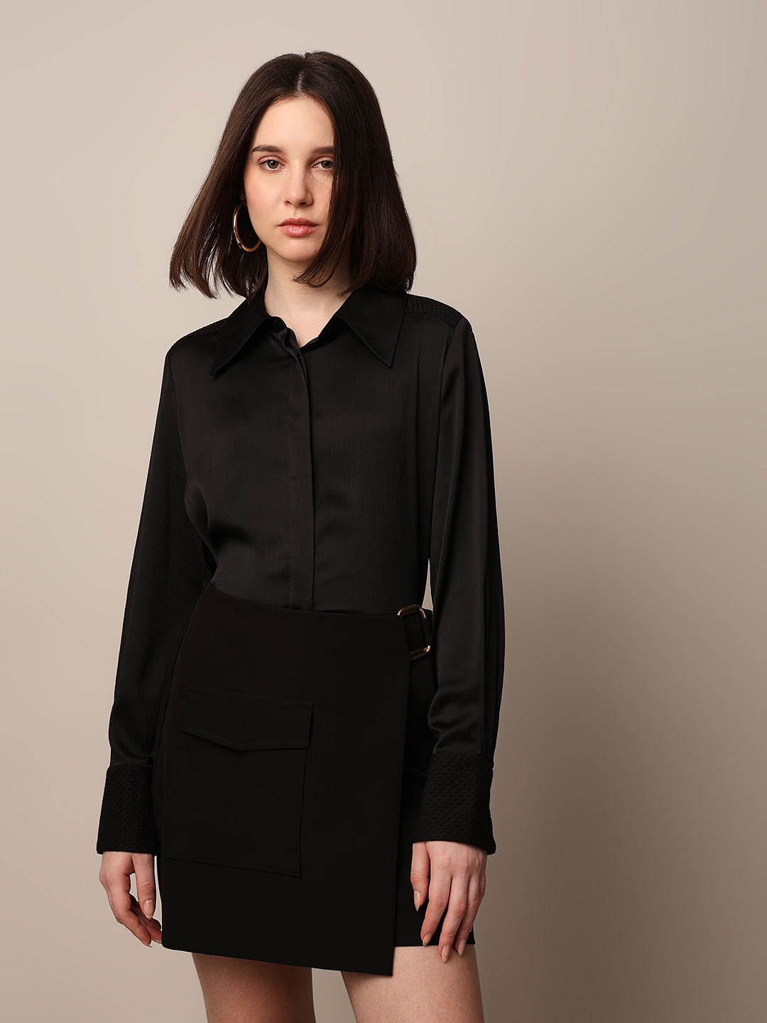 Black Textured Weave Shirt