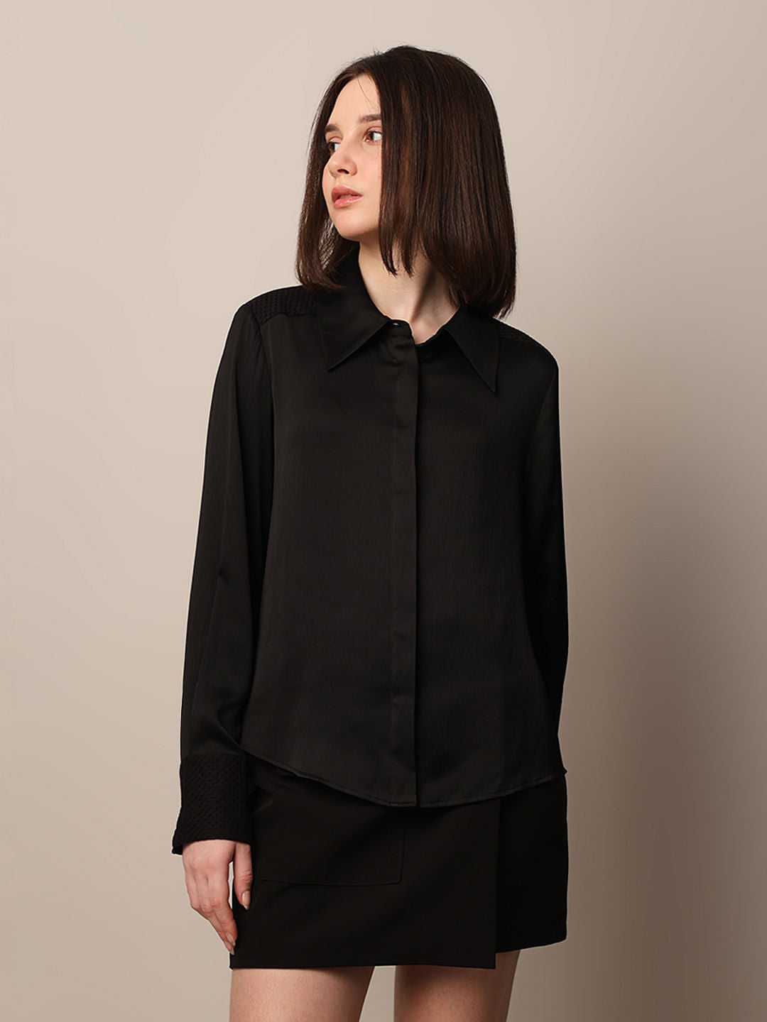 Black Textured Weave Shirt