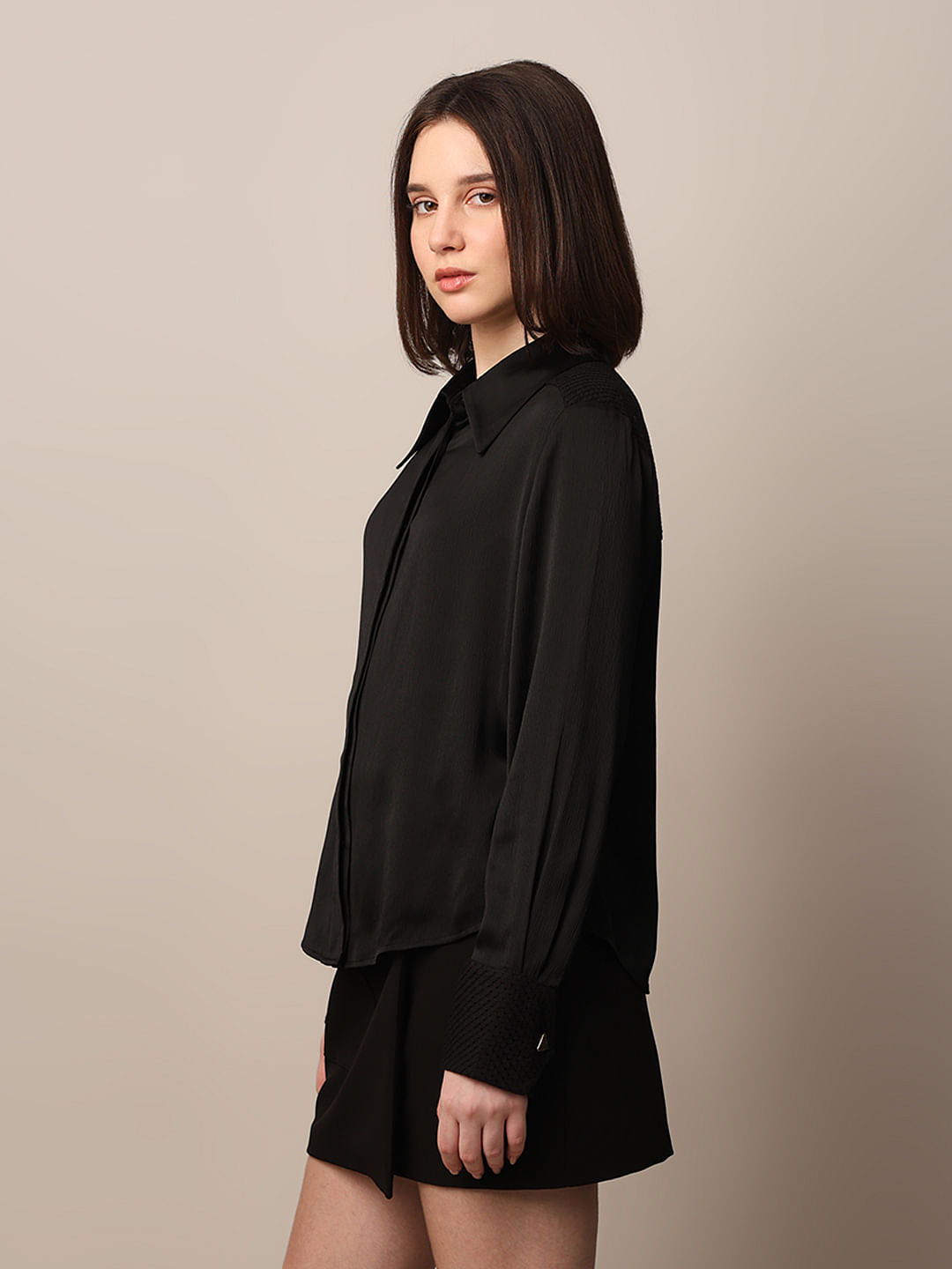 Black Textured Weave Shirt