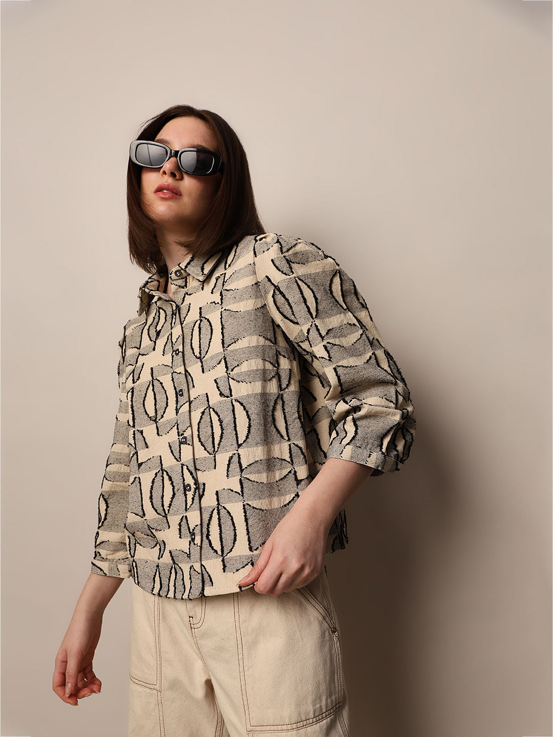 Beige Jacquard Printed Shirt
