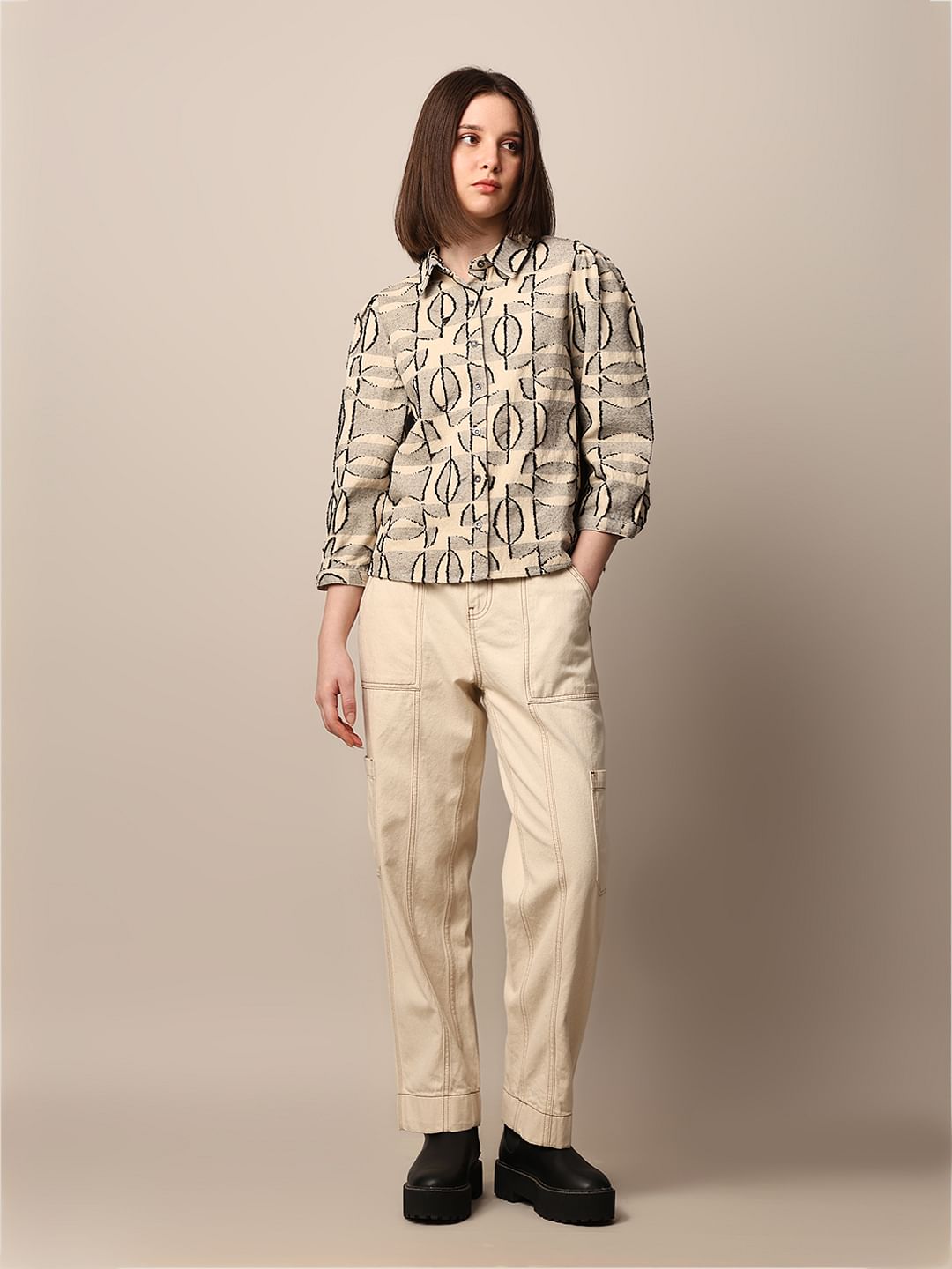 Beige Jacquard Printed Shirt