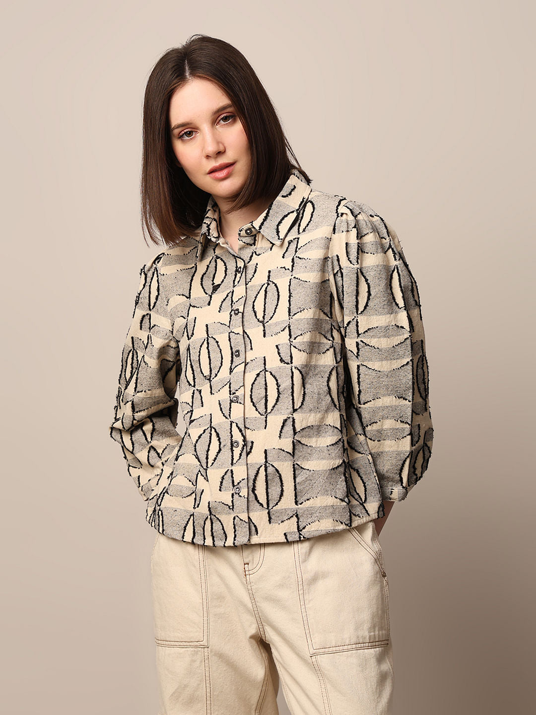 Beige Jacquard Printed Shirt