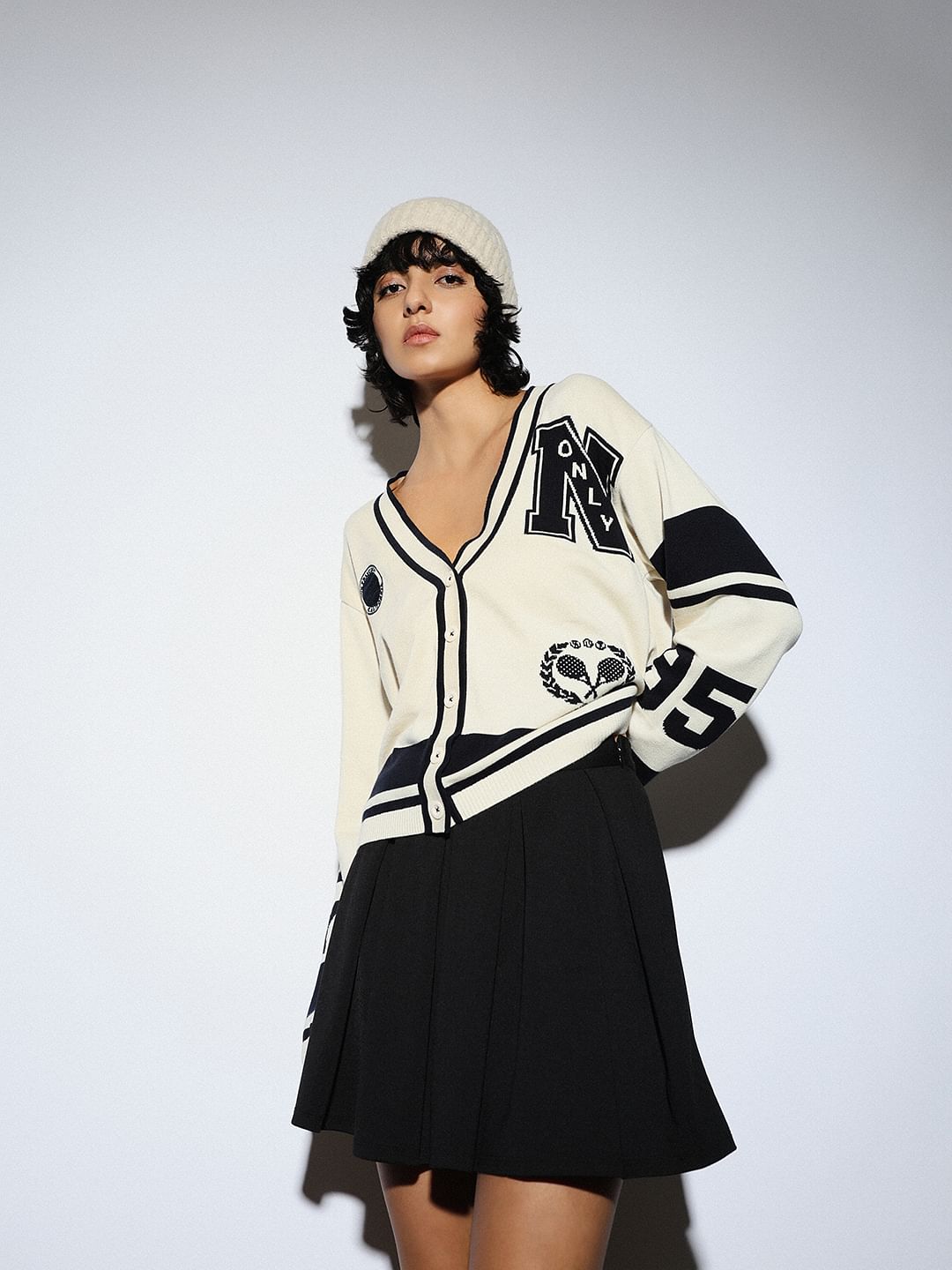 White Varsity Cotton Cardigan