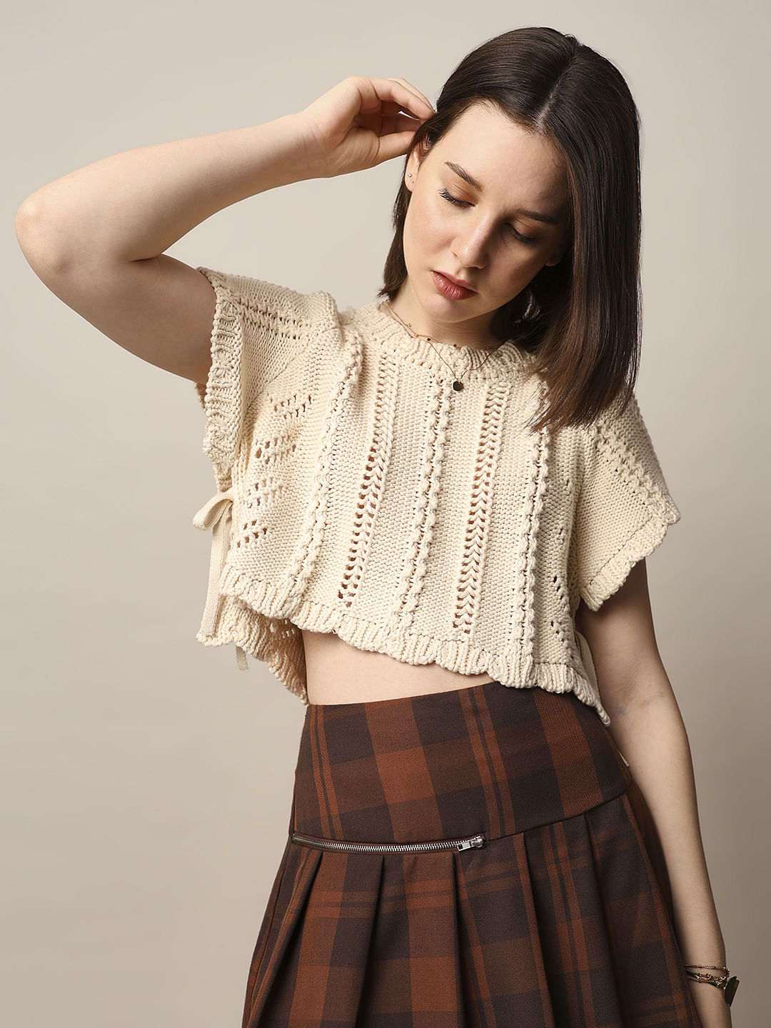 Cream Crochet Knit Top