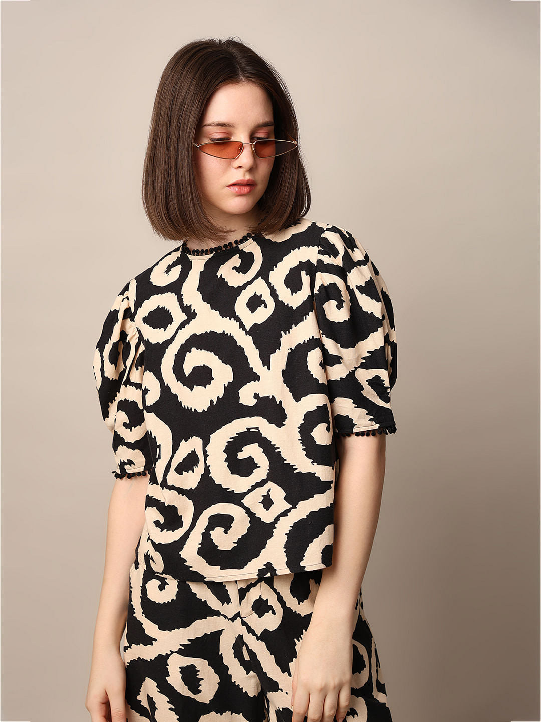 Beige Printed Co-Ord Set Top