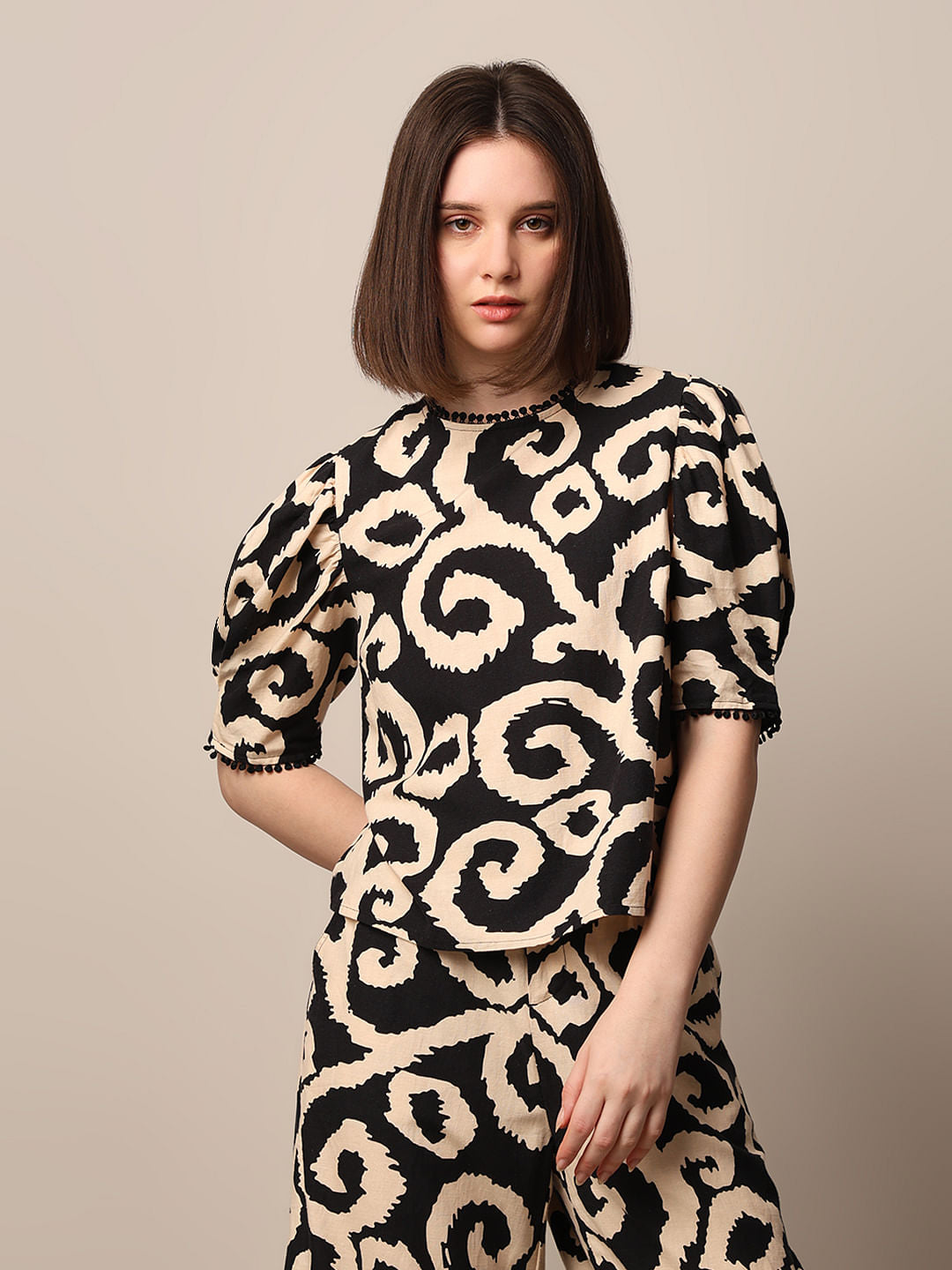 Beige Printed Co-Ord Set Top