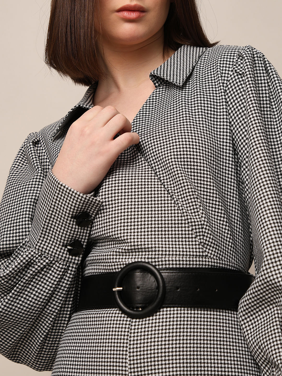 Grey Check Belted Jumpsuit