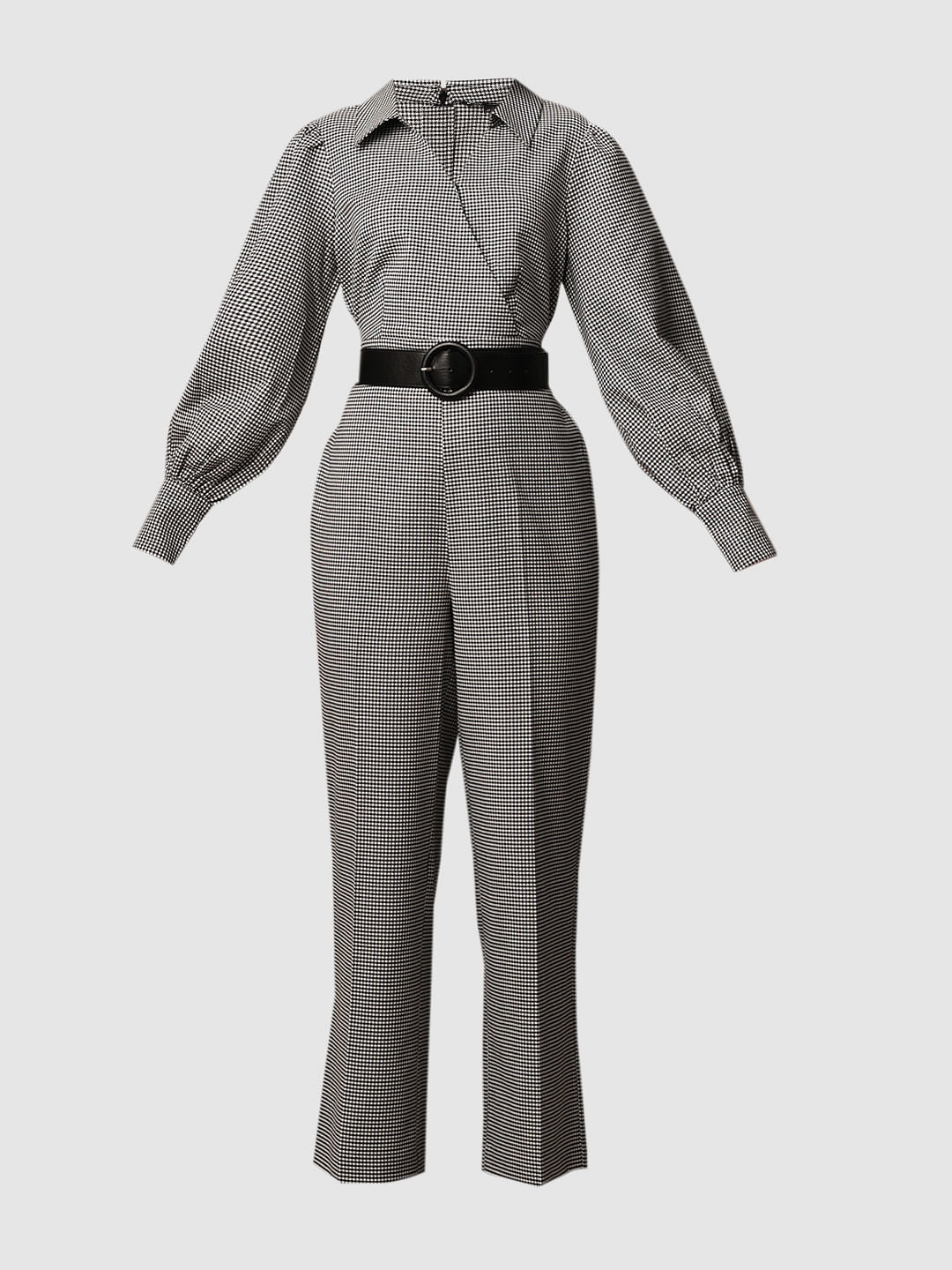 Grey Check Belted Jumpsuit