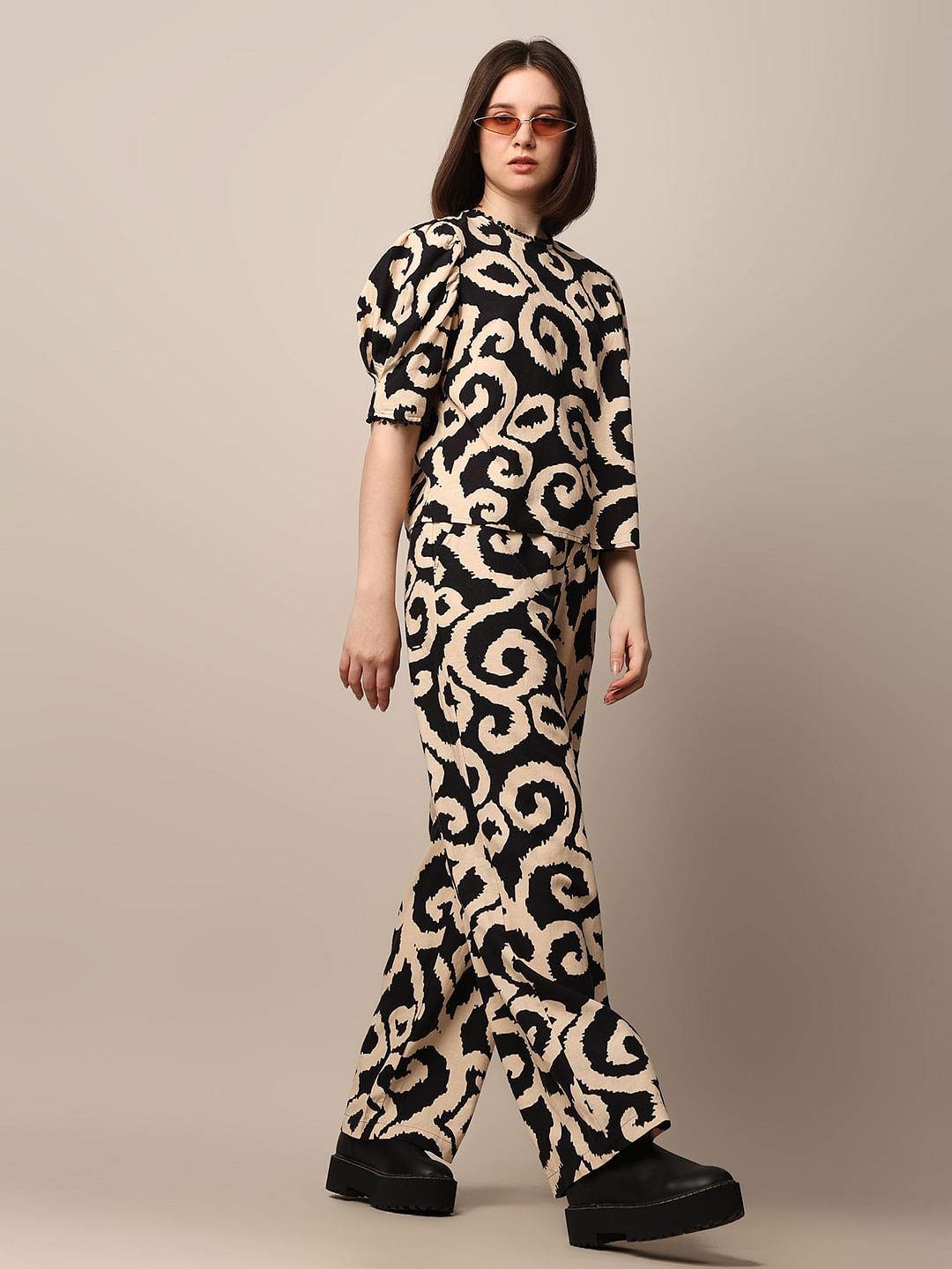 Beige Printed Co-Ord Set Pants