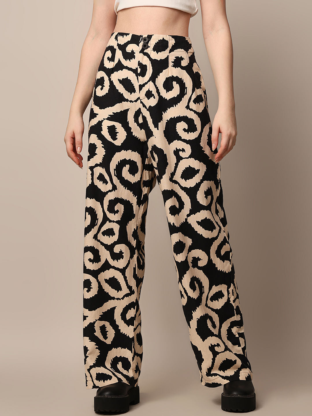 Beige Printed Co-Ord Set Pants