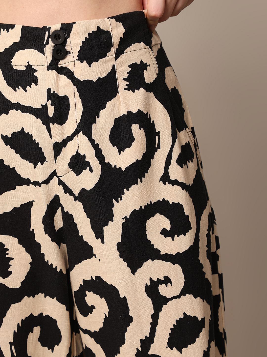 Beige Printed Co-Ord Set Pants