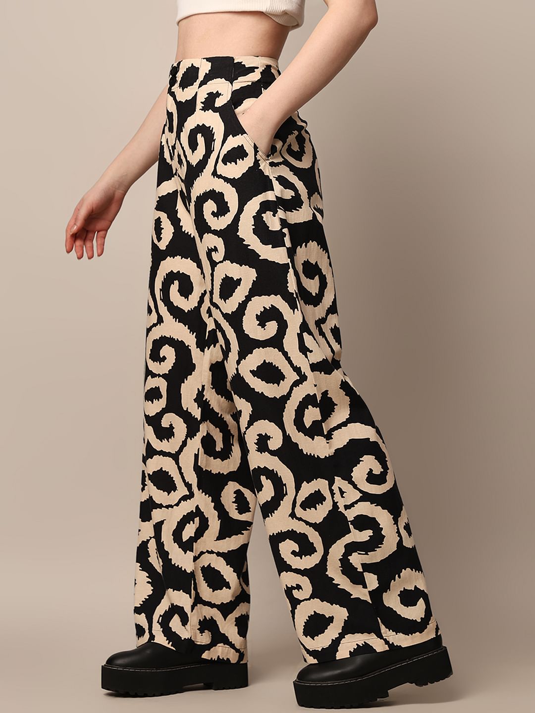 Beige Printed Co-Ord Set Pants