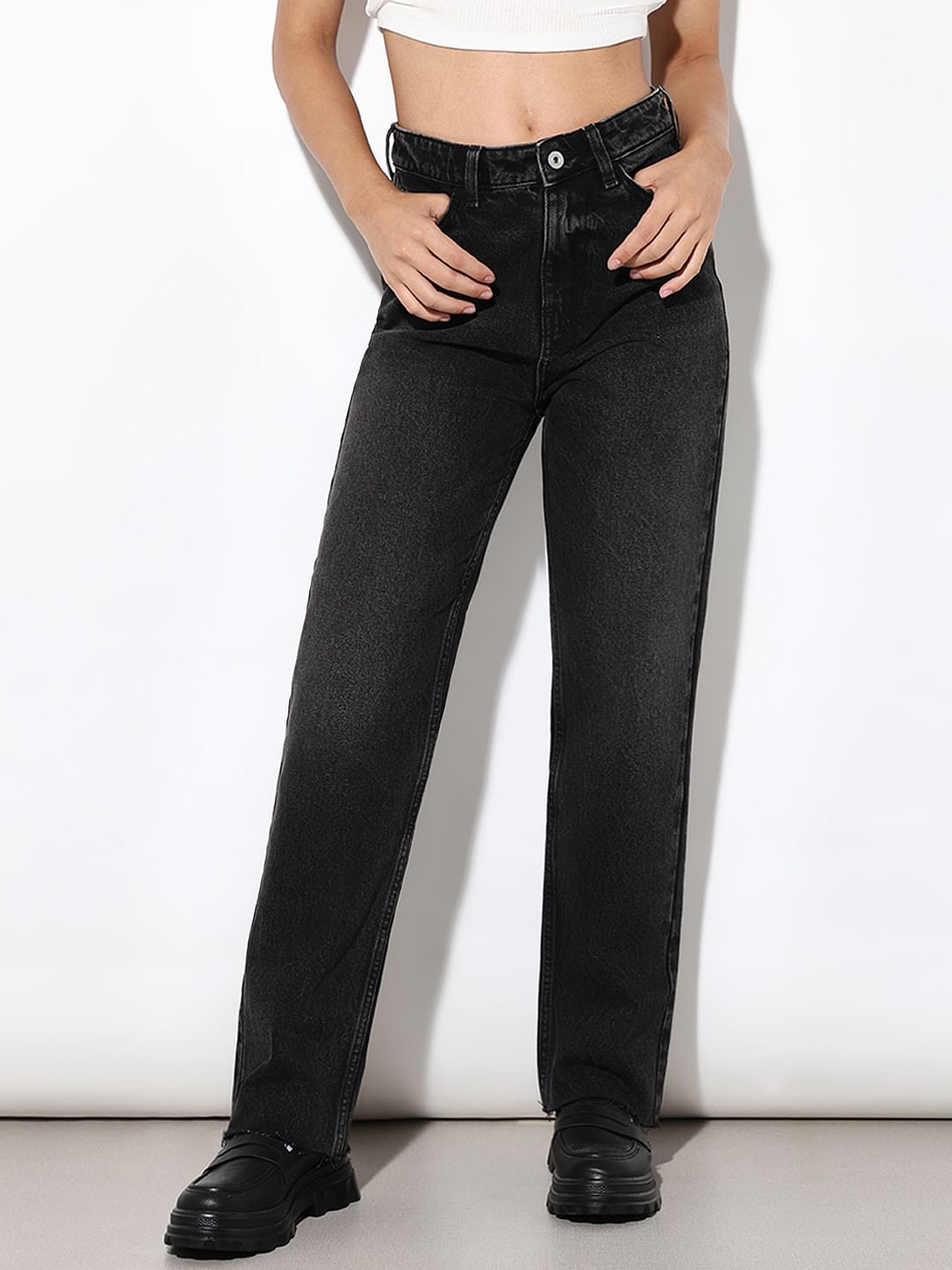 Black High Rise Emily Straight Fit Jeans