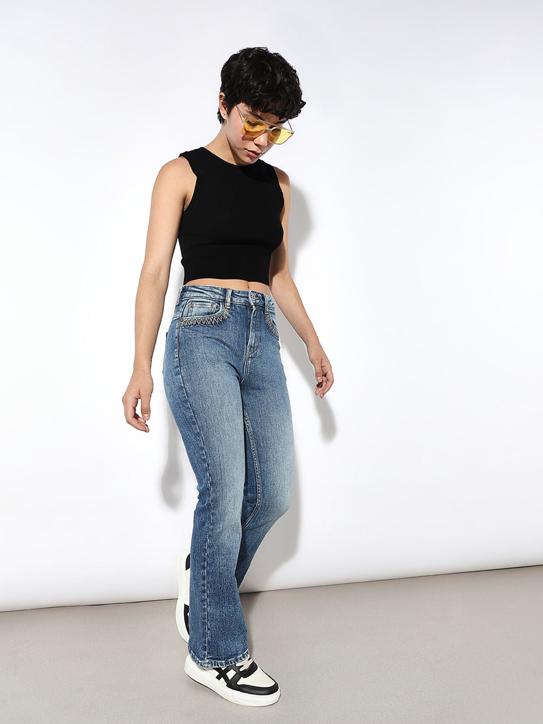 Blue High Rise Flared Jeans
