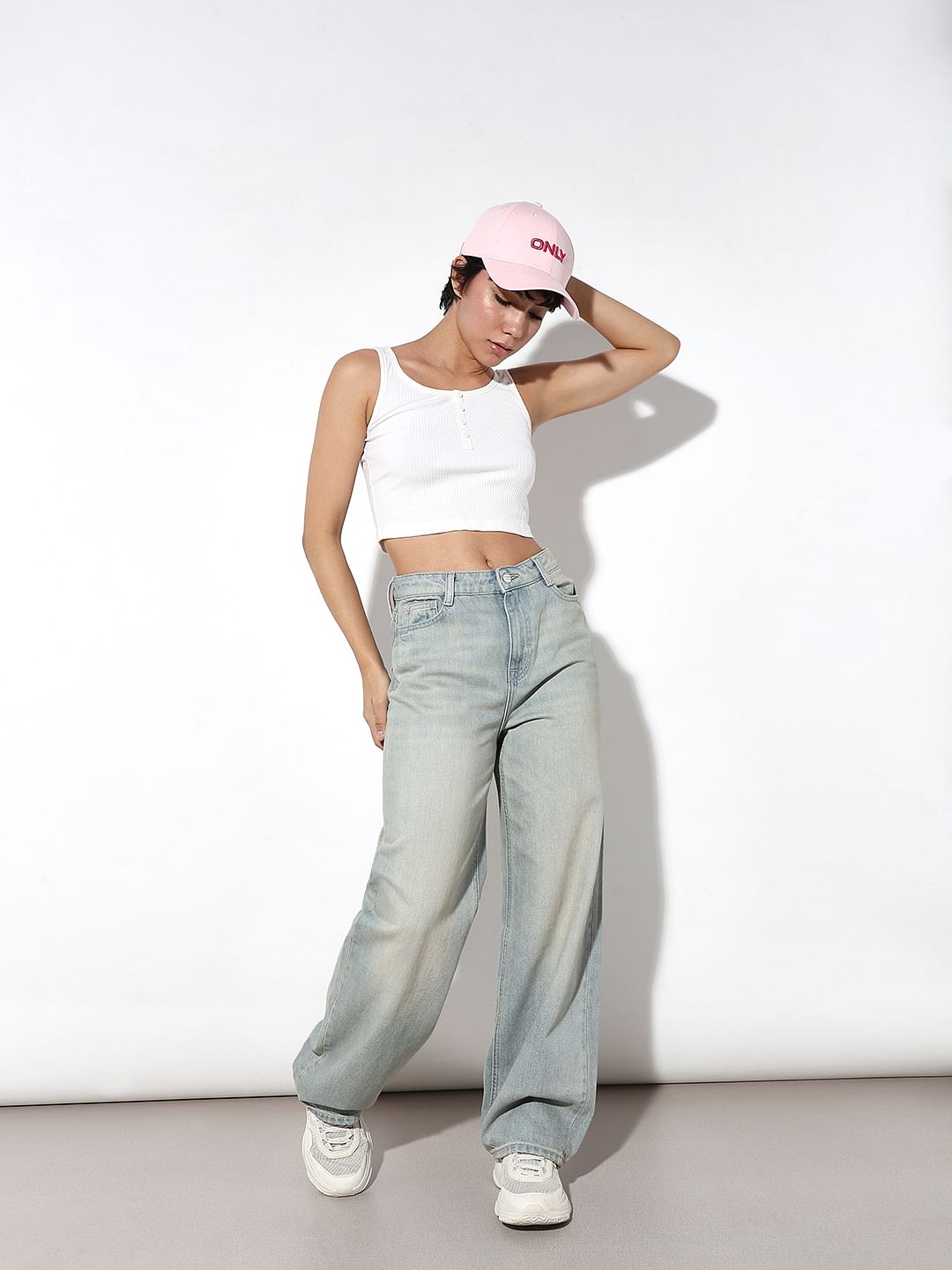 Blue High Rise Wide Leg Jeans