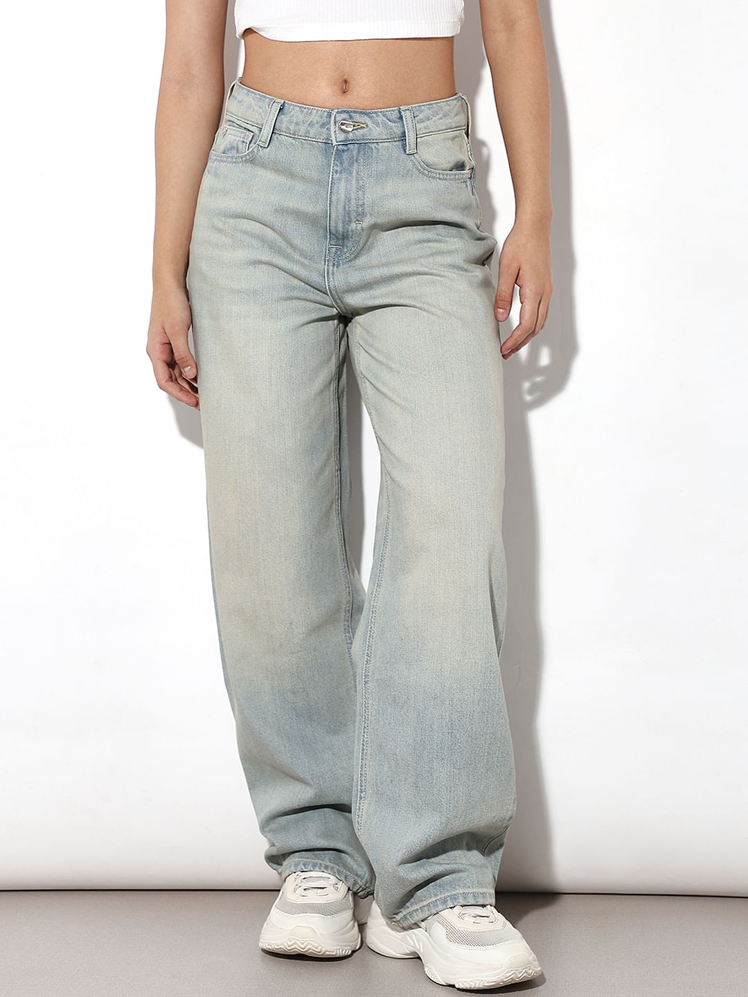 Blue High Rise Wide Leg Jeans