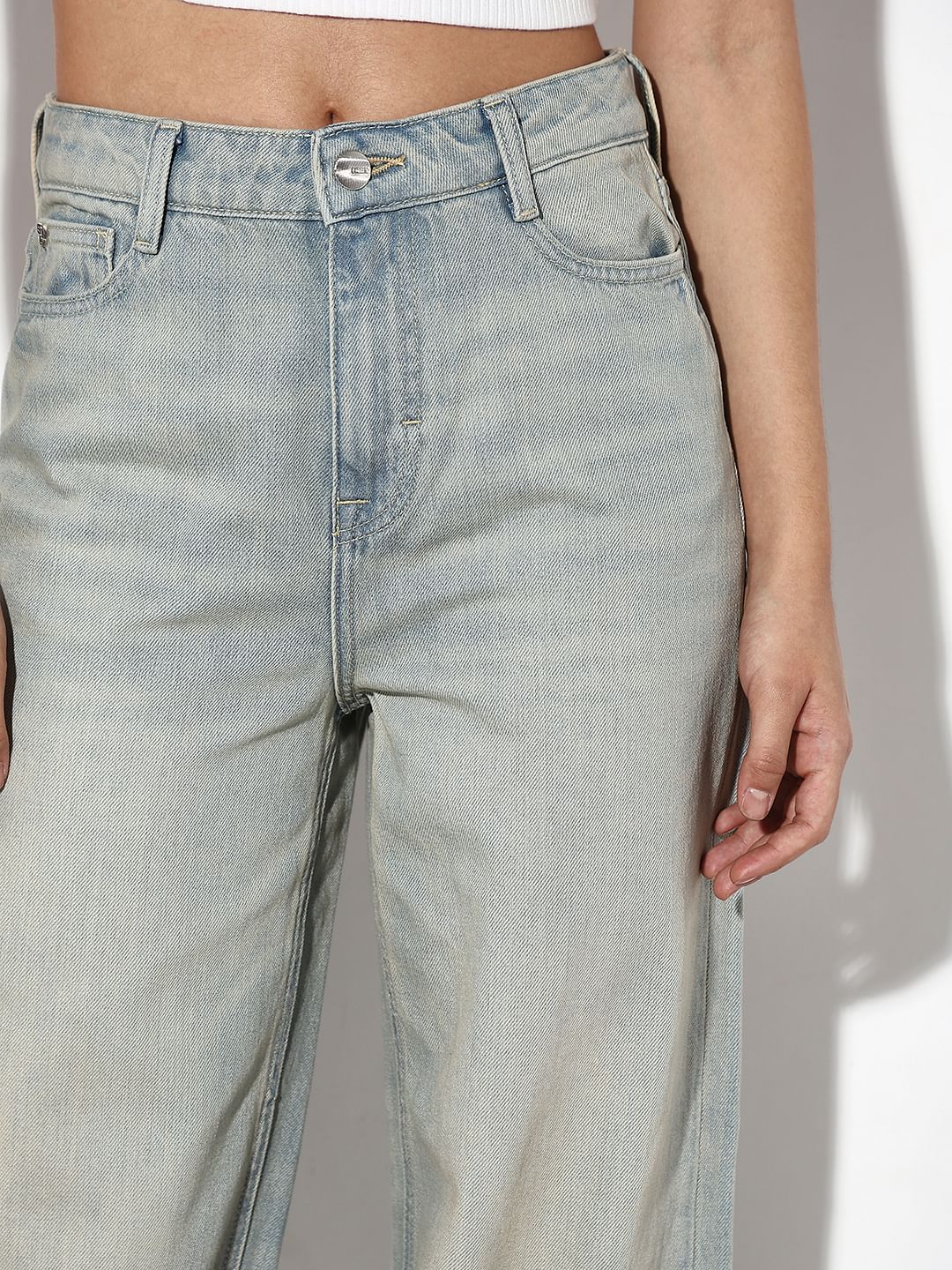 Blue High Rise Wide Leg Jeans