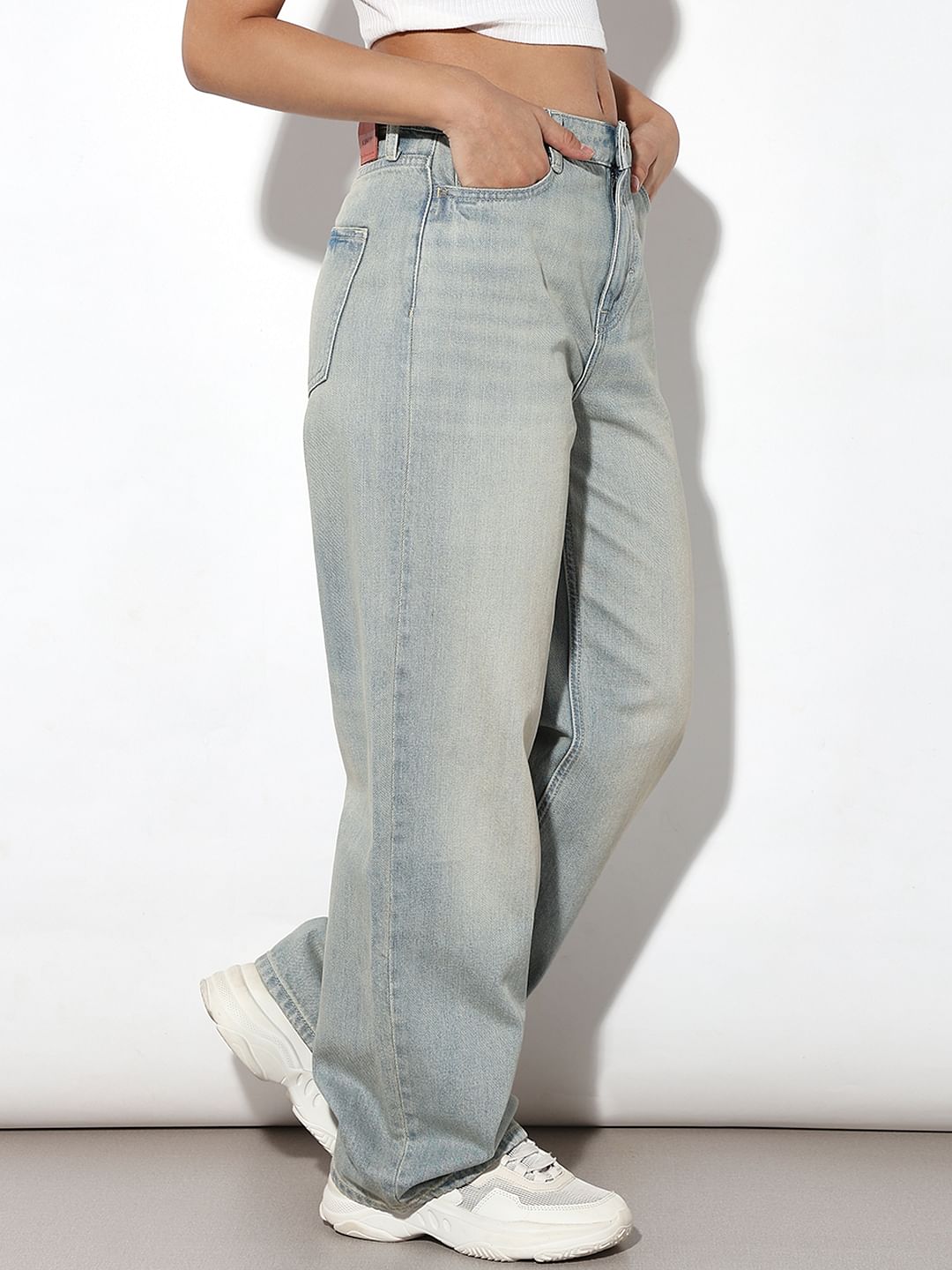 Blue High Rise Wide Leg Jeans