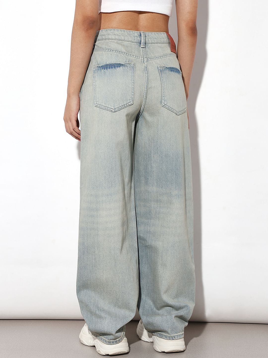 Blue High Rise Wide Leg Jeans