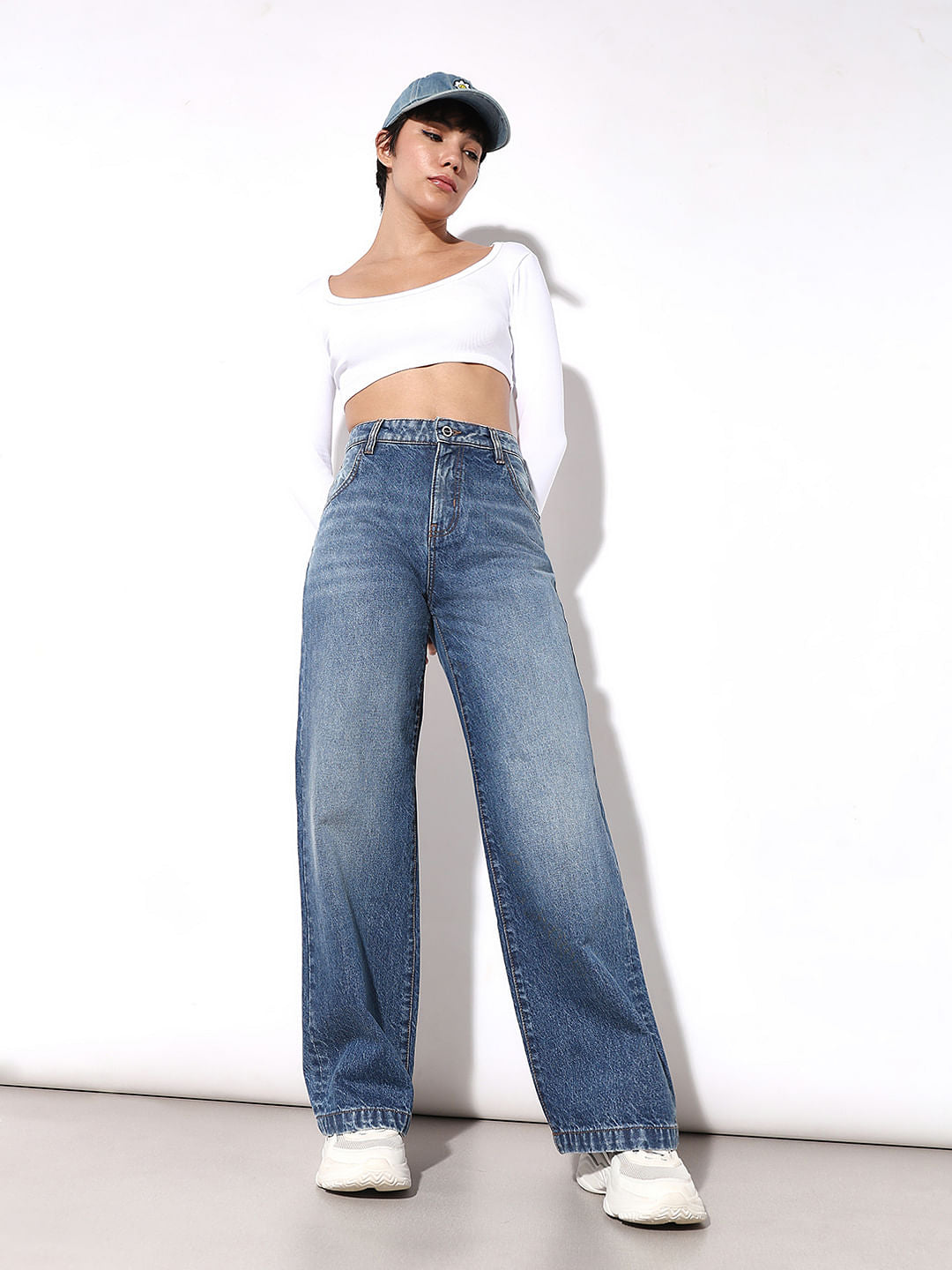 Blue High Rise Wide Leg Jeans